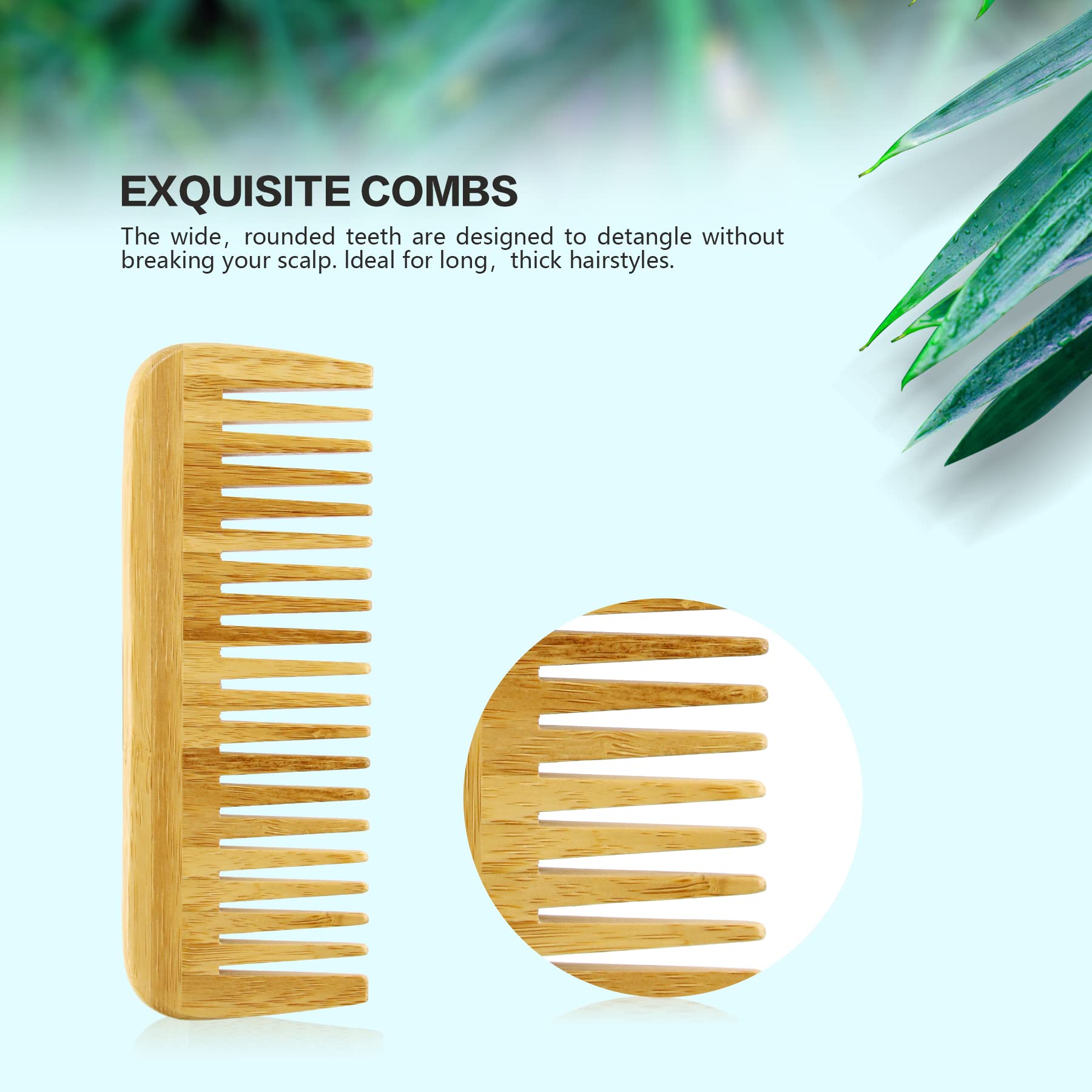 Moyretty 2 Pieces Bamboo Hair Comb Wide Tooth Brush Handmade Of Natural Bamboo Wood Anti-Static For Detangling And Styling Wet O