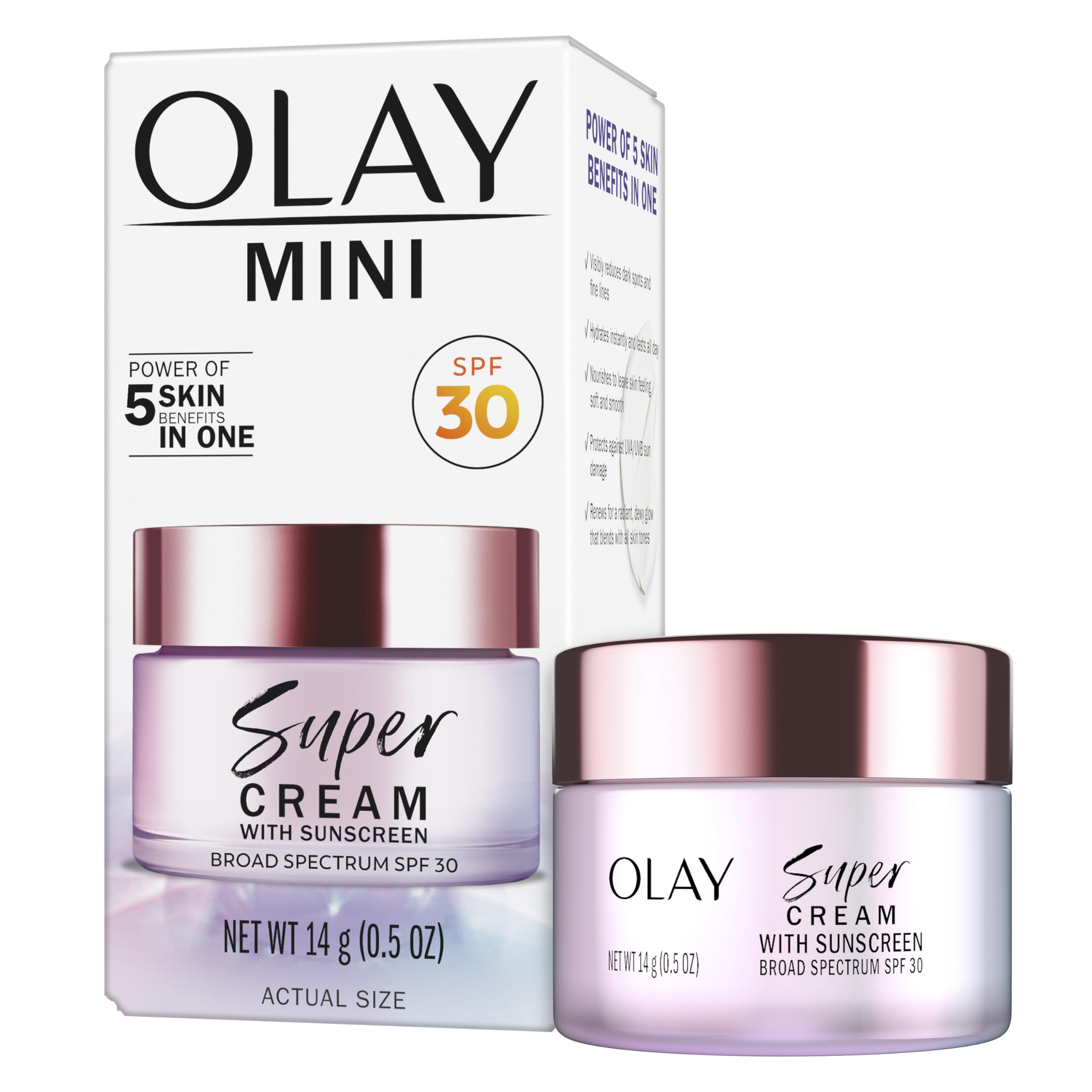 Olay Super Cream with Sunscreen SPF 30, 15 mL, Trial Size Ultra Lightweight Face Moisturizer - Vitamin C, Hyaluronic Acid, Niaci