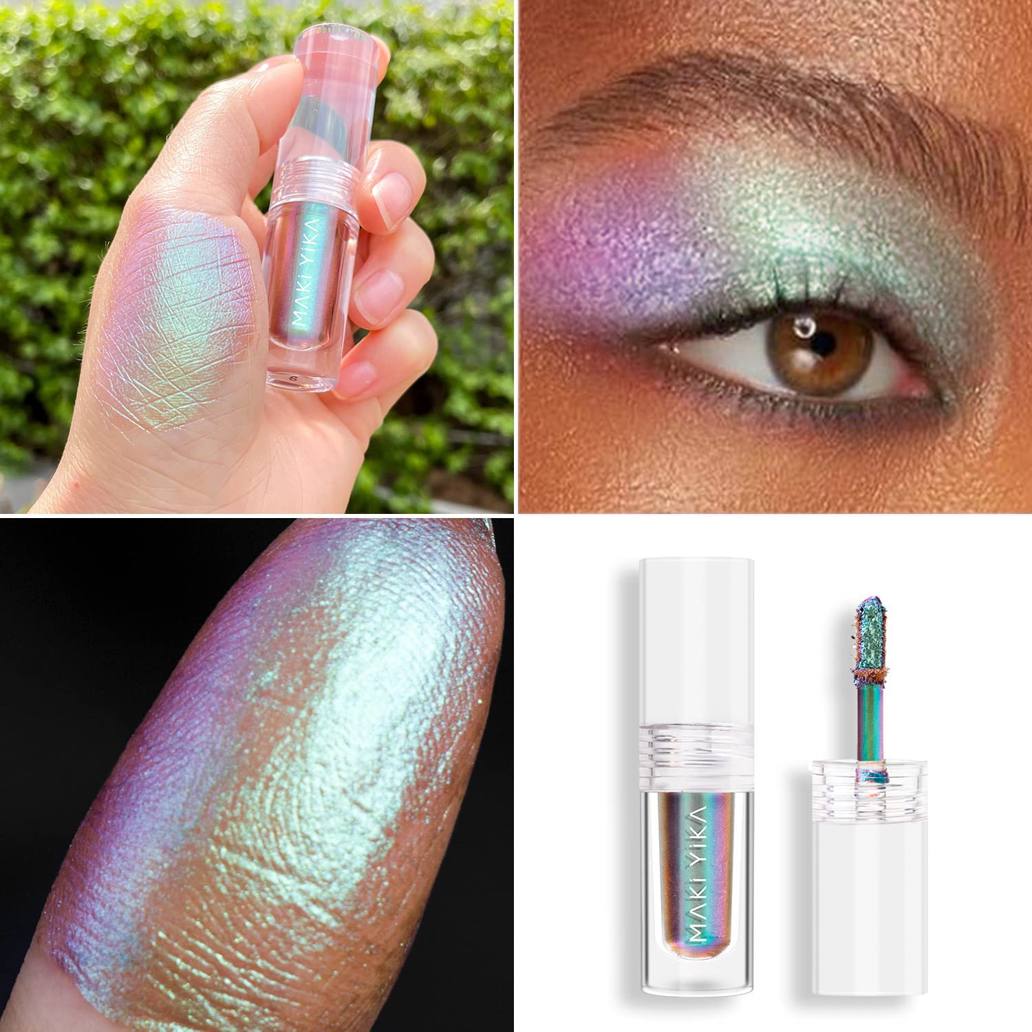 Maki Yika Glitter Liquid Eyeshadow Chameleon Metallic Eyeshadow Multicolor Shifting Long Lasting Multichrome Holographic Eye Top