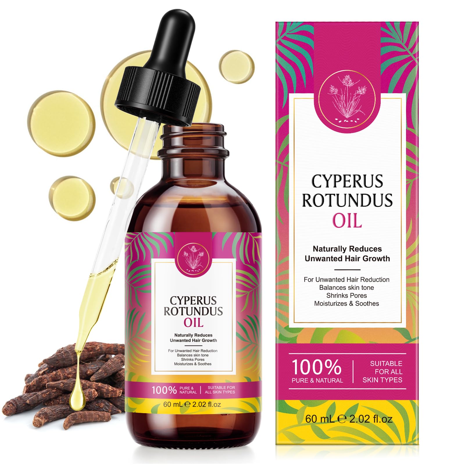Cyperus Rotundus Oil, Natural Cyperus Rotundus Oil for Hair Removal, Helps Reduce Unwanted Hair Growth, Refines Pores and Moistu