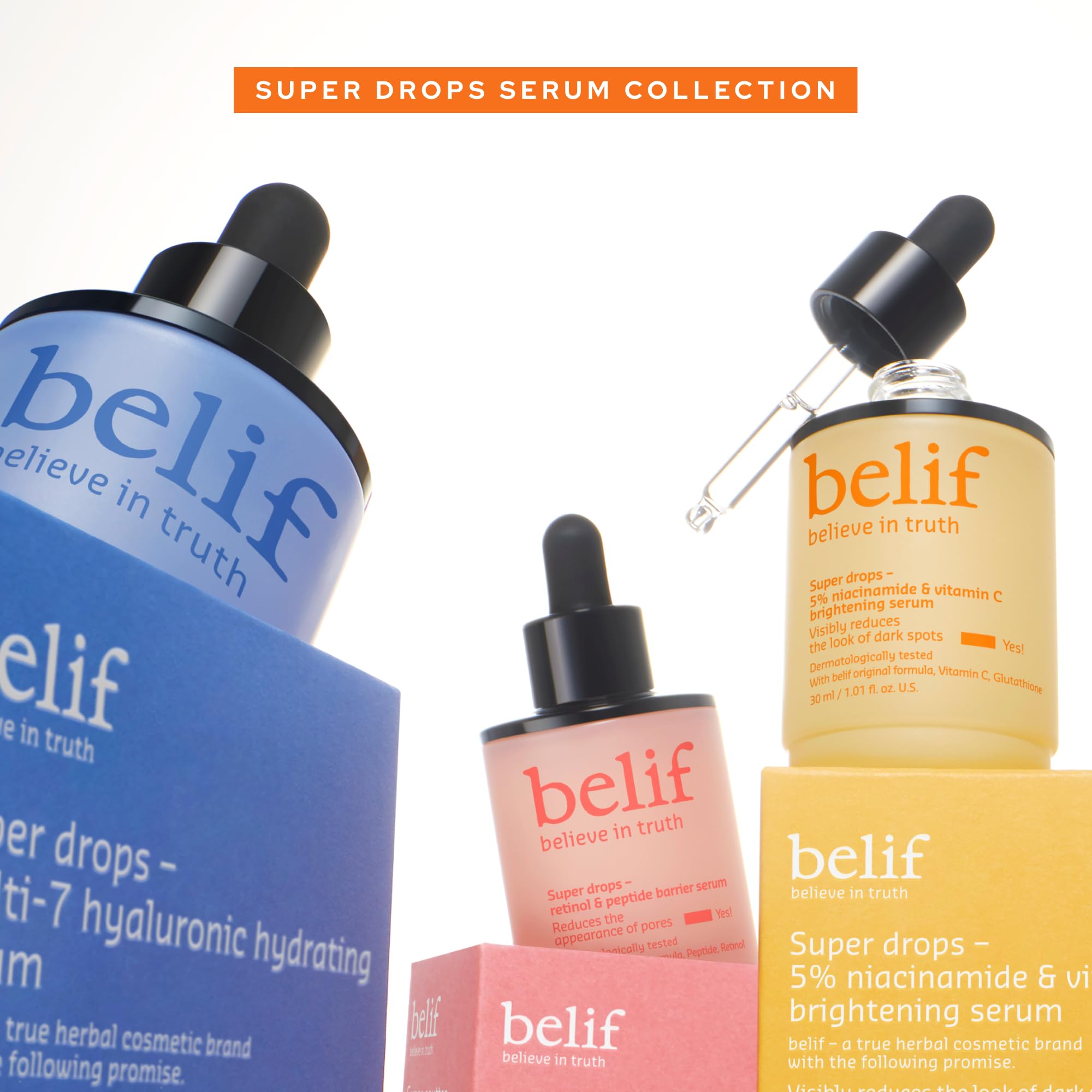 Belif Super Drops 5% Niacinamide & Vitamin C Serum | Evens Skin Tone, Reduces Dark Spots & Post-Blemish Marks, Soothes Redness W