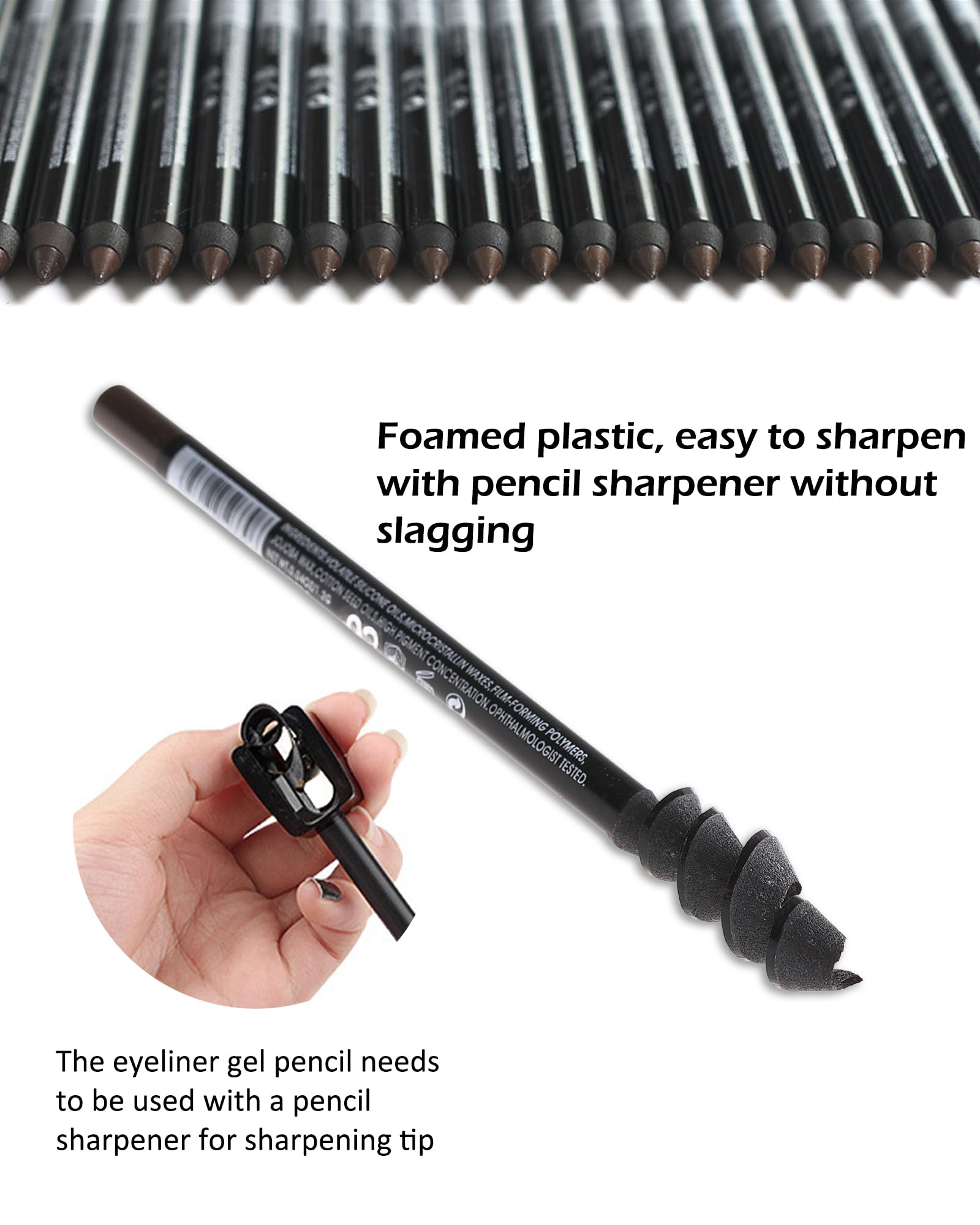 Gel Eyeliner Pencil-3Pcs Brown Gel Eye Liner Waterline Pencil, Longlasting Waterproof Smudge-Proof Water Line Pencil,Smooth Matt