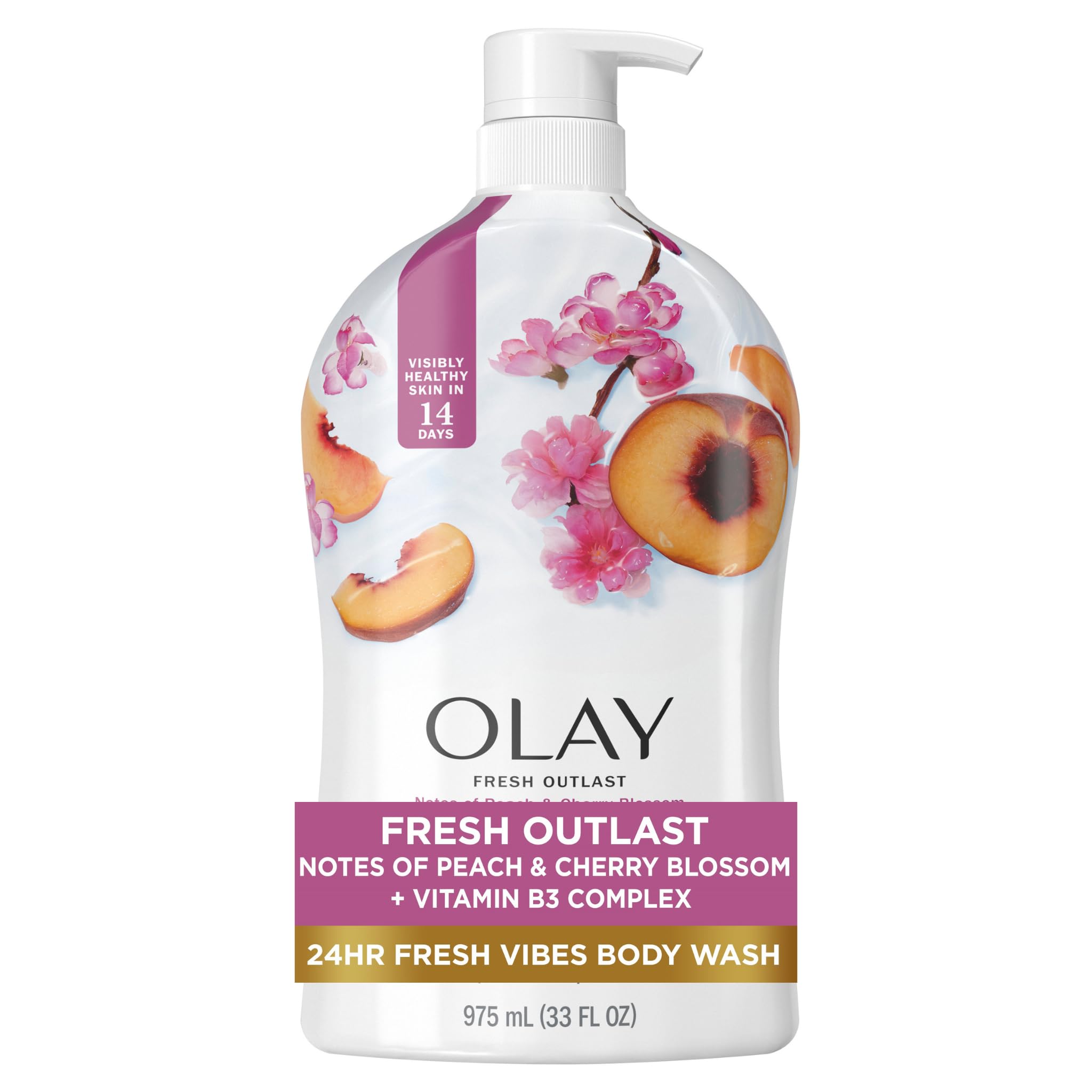 Olay Fresh Outlast Body Wash for Women, 24hr Fresh Vibes, Refreshing & Restorative, Paraben Free, Peach and Cherry Blossom Scent