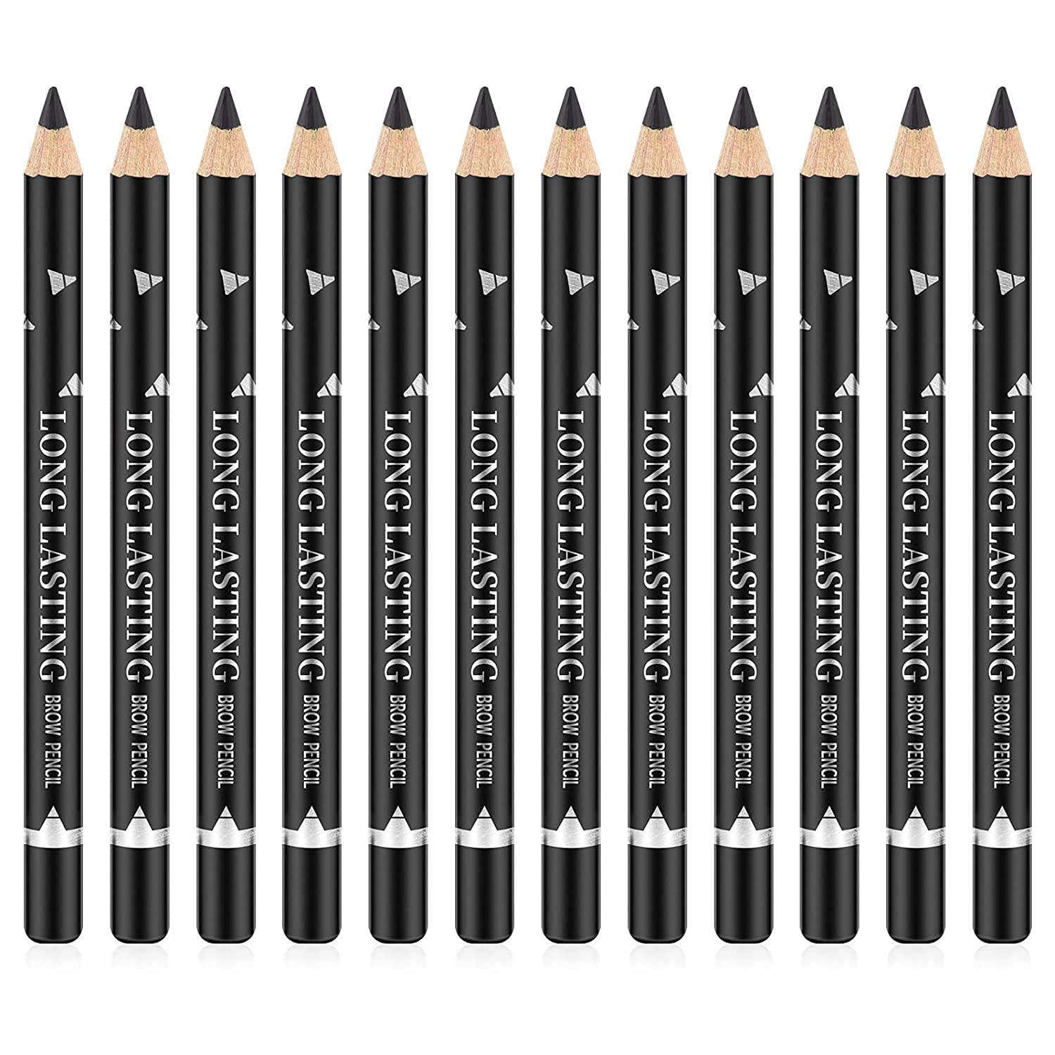 Go Ho 12 PCS Black Eyebrow Eyeliner Pencils Makeup Pen,Sweatproof Eye Brow Pencil Black,Long-lasting Nice Color Eye Brow Gel Pen