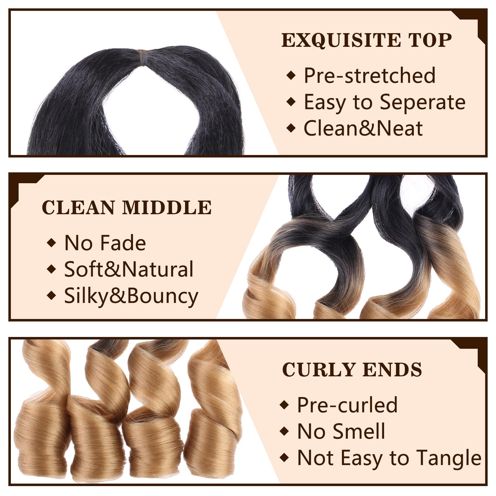 Cookoo 30 Inch 9 Packs Ombre Blonde French Curl Braiding Hair For Women Pre Stretched Curly Braiding Hair For Goddess Box Braid
