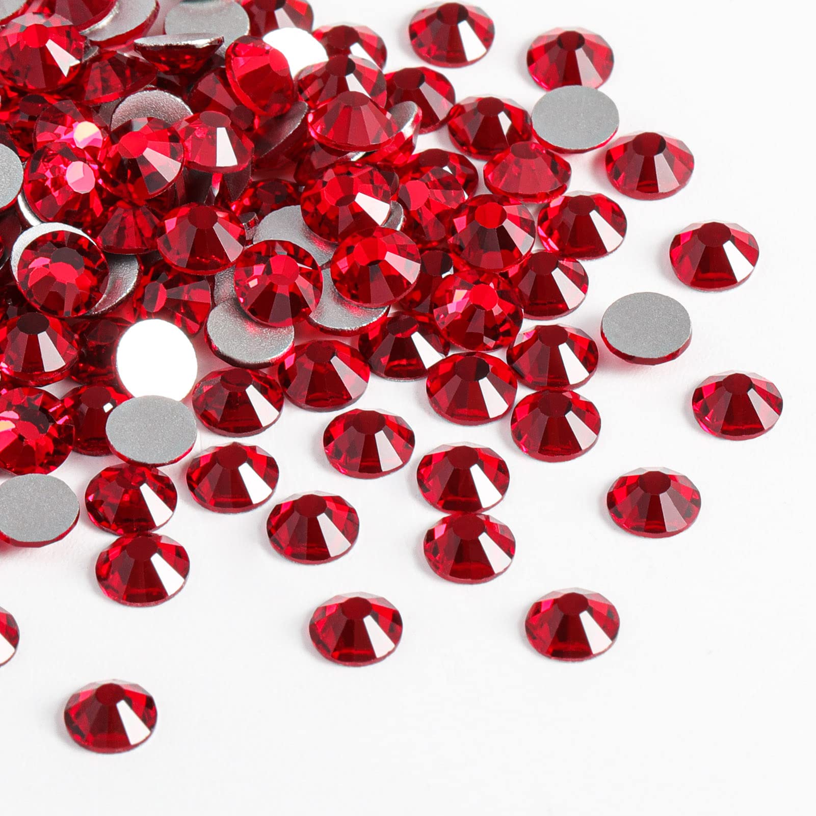 Beadsland 144Pcs Flat Back Crystal Rhinestones Round Gems For Nail Art And Craft Glue Fix, Siam, Ss40, 8.4-8.7Mm