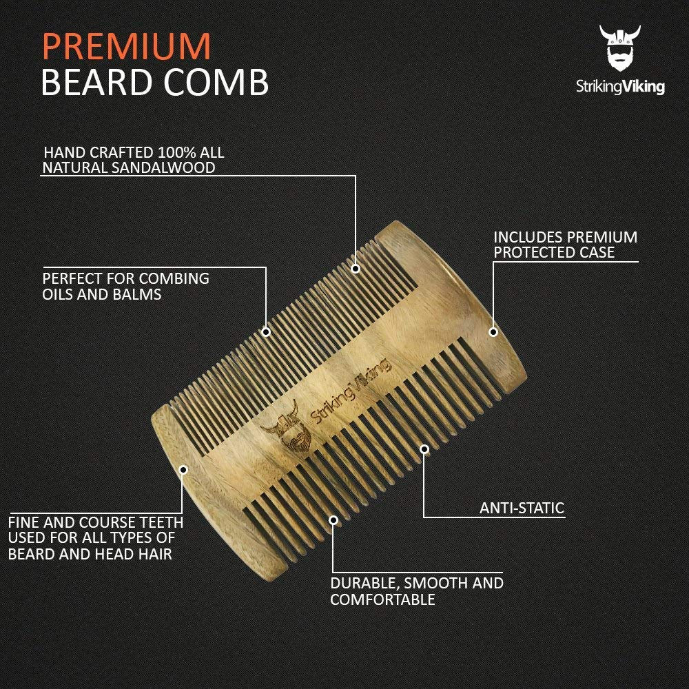 Sandalwood Beard Comb and Case - Pocket Sized Wooden Beard & Mustache Comb with Fine & Coarse Teeth - Perfect for Use with Balms