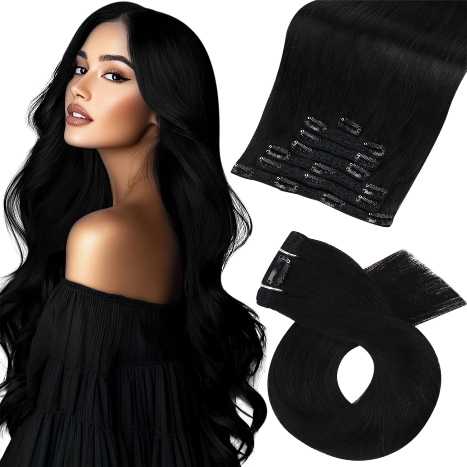 Moresoo Black Clip In Hair Extensions For Black Women Double Weft Clip In Human Hair Extensions Real Hair Extensions Clip In Hum