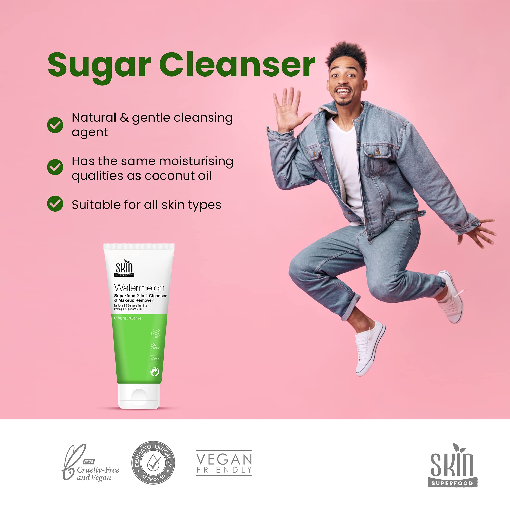 Skin Superfood 2-In-1 Watermelon Cleanser & Makeup Remover. Natural & Vegan 3.38 Fl Oz