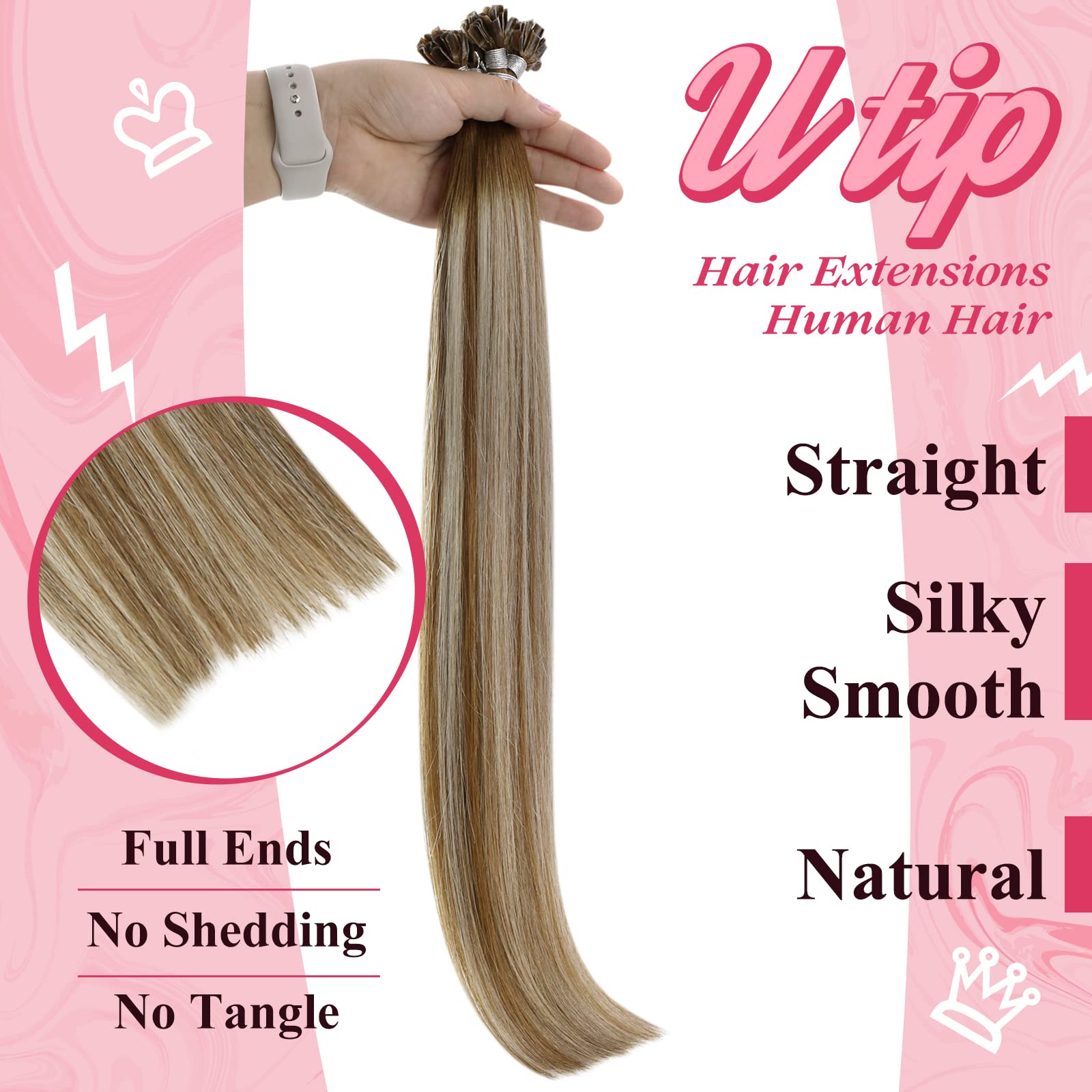[Hot]Sunny U Tip Real Hair Extensions Balayage Blonde Utips Hair Extensions Medium Brown Balayage Platinum Blonde Utip Extension