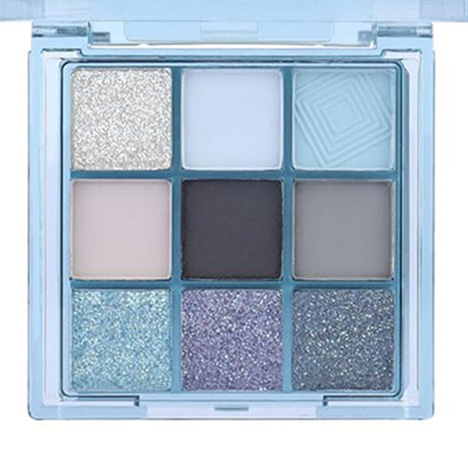 Go Ho 9 Colors Light Blue Grey Black Silver Powder Eyeshadow Palette,Matte&Shimmer&Glitter Eyeshadow Makeup Palette,Waterproof D