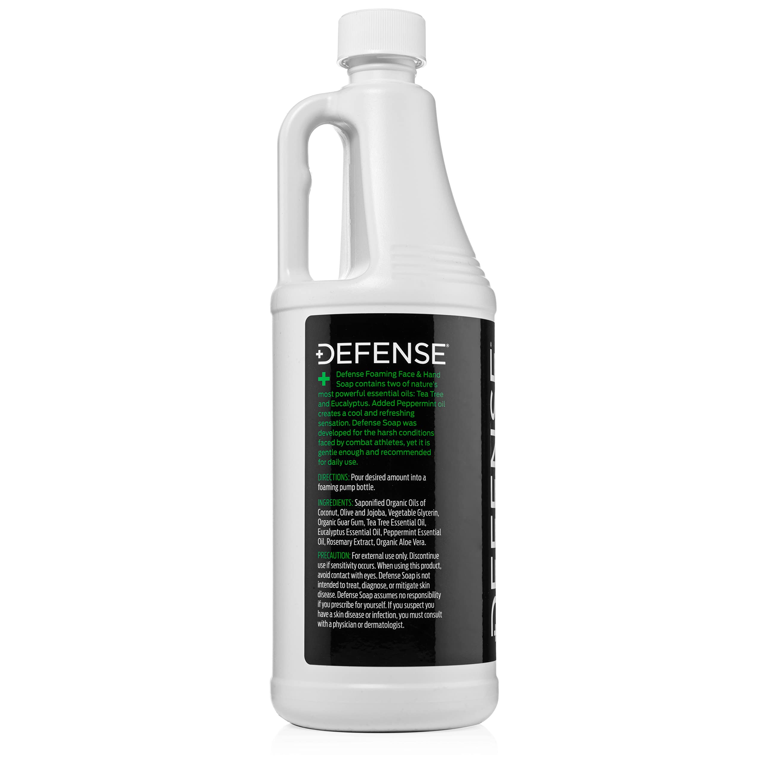 Defense Liquid Foaming Face & Hand Soap Peppermint 32 Fl Oz Refill with Tea Tree, Eucalyptus, Jojoba, Aloe Vera, Olive & Coconut
