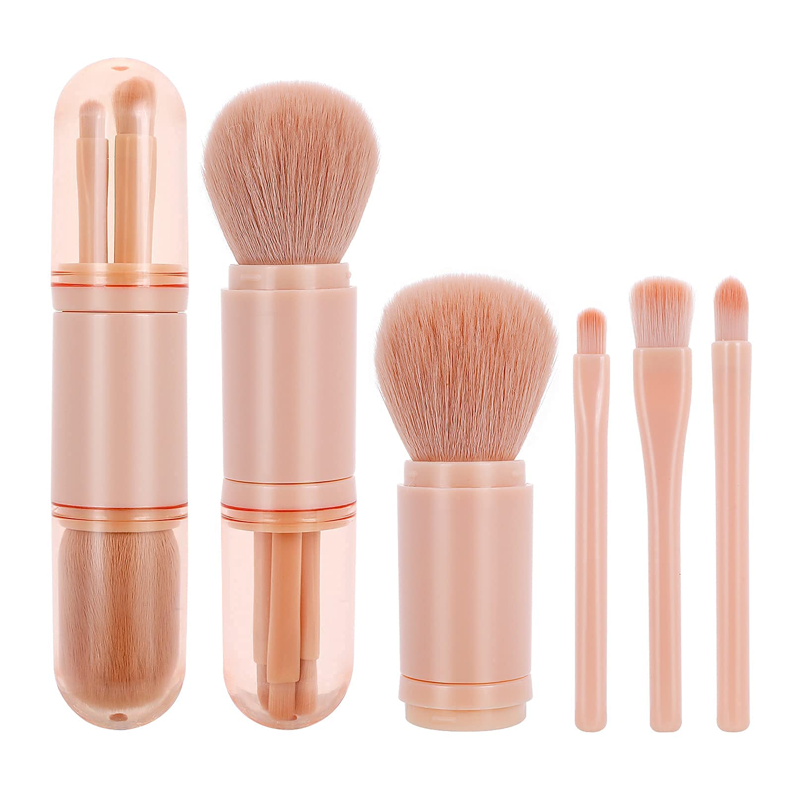 Molain Retractable Makeup Brush, 4 in 1 Portable Travel Lip Brush, Highlight Brush, Eyeshadow Brush, Foundation Blending Powder 