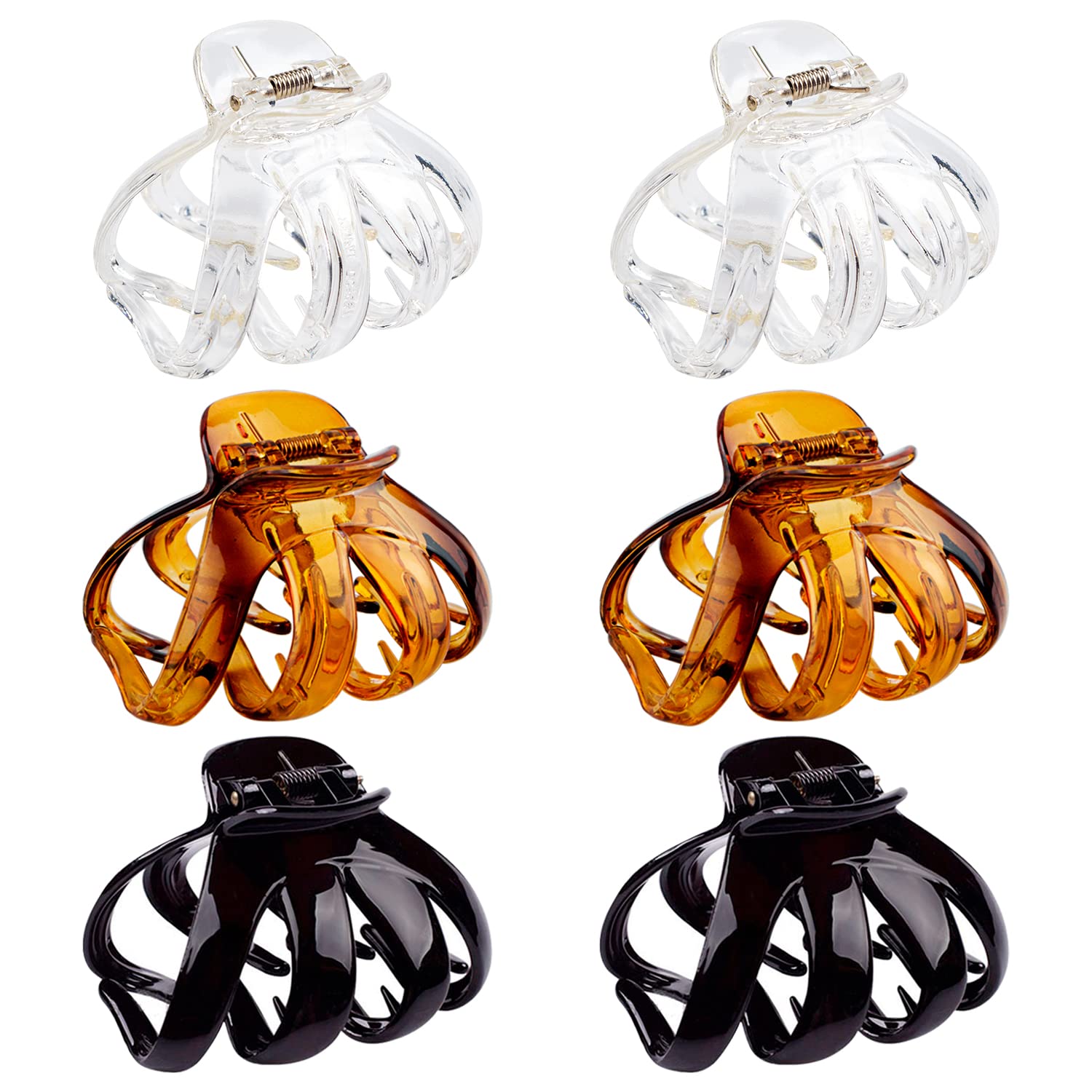 MAORULU Big Claw Hair Clips for Women and Girls, Strong Hold, 6 Packs (Black, Clear, Tortoise)