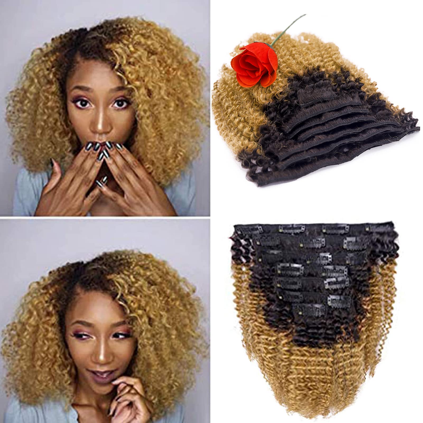 Kinkys Clip In Hair Extensions 4A 4B Afro Kinky Clip In Virgin Natural Hair Clip In Extensions Ombre Brown Blonde Natural Clip I