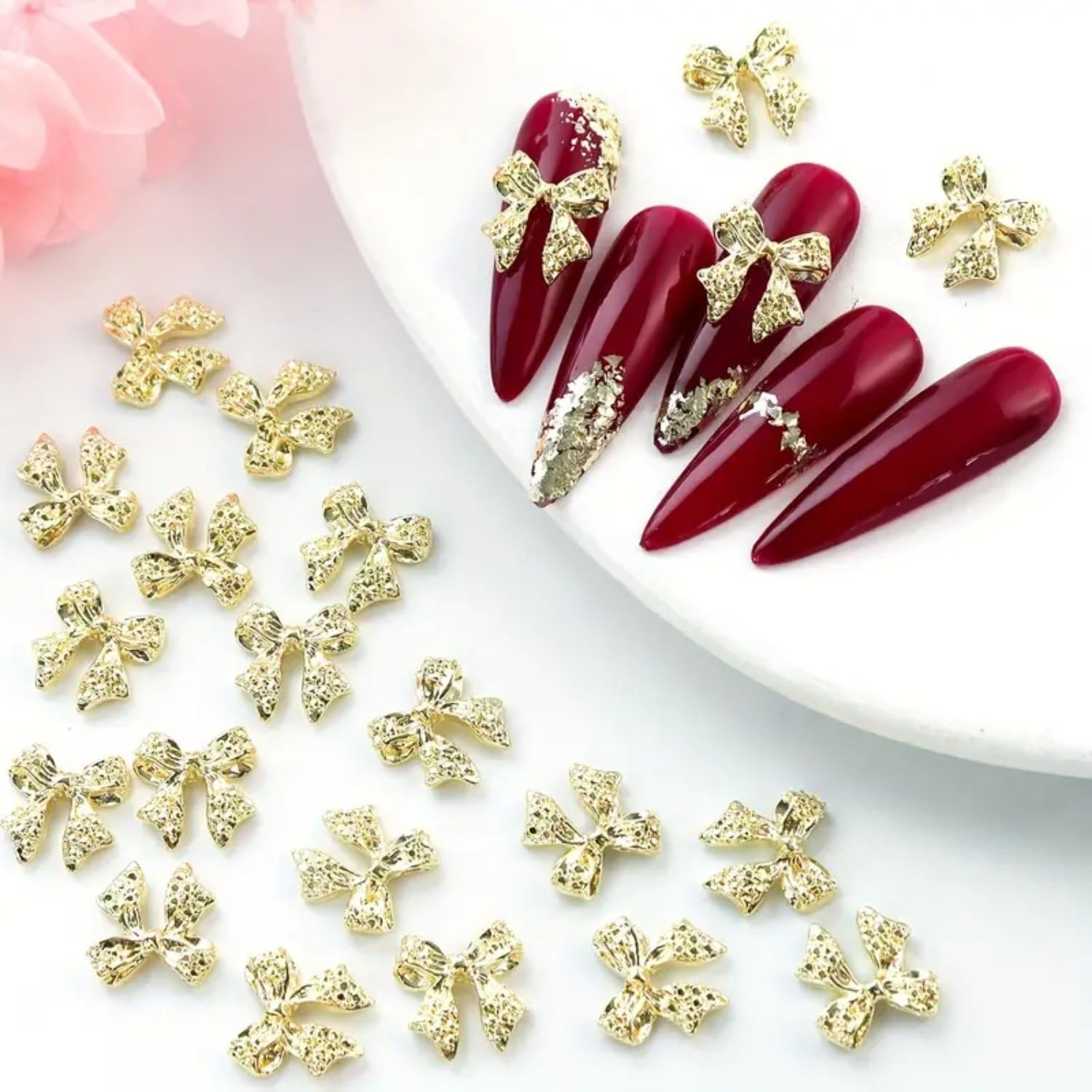 10Pcs Bow Nail Charms 3D Bowknot Alloy Nail Art Rhinestone Shiny Silver Metal Bow Crystal Gems Nail Art Charms Cute Nail Jewelry