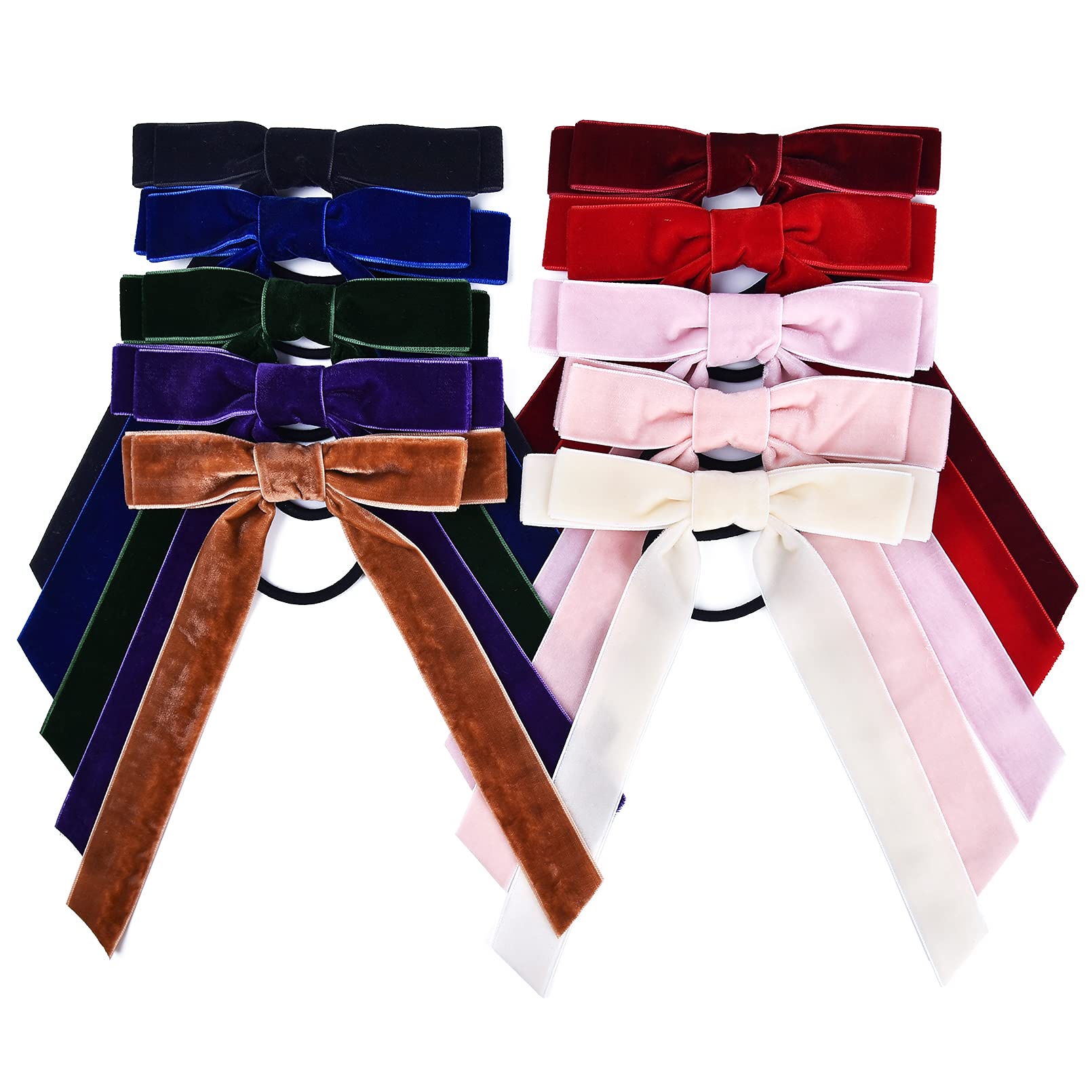 10Pcs Bow Hair Tie Velvet Hair Ribbon Elastics Hair Scrunchies Long Ponytail Holder Hair Bow Bands Rope Accessories For Women Gi