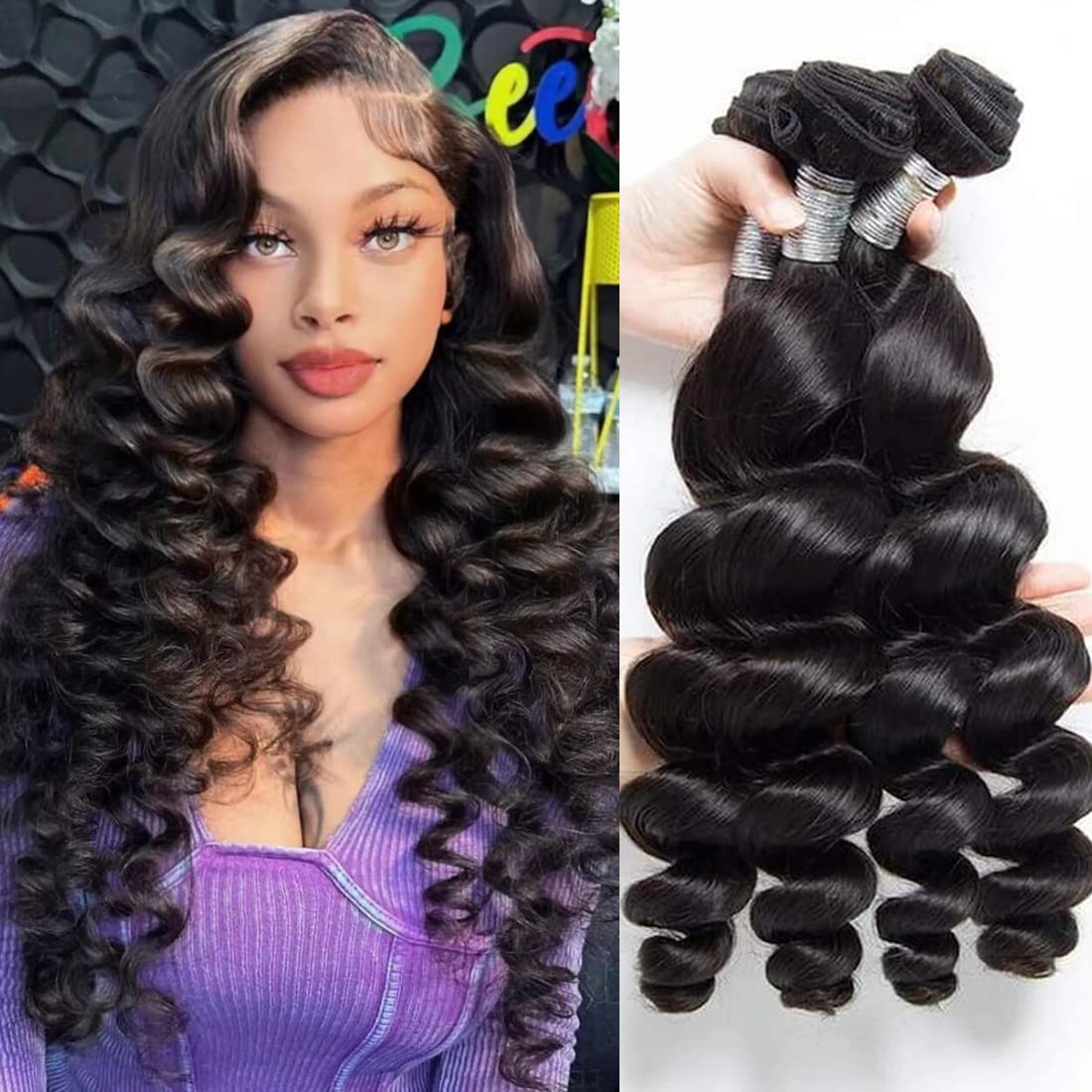Loose Wave Bundles 100% Unprocessed Brazilian Virgin Remy Hair Bundles (16 18 20in) Loose Wave 3 Bundles Weave Extension Double 