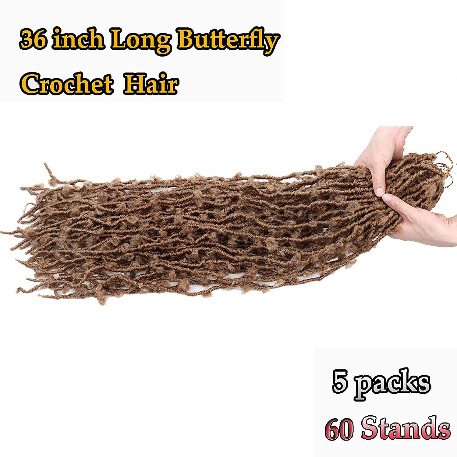Lmzim 5 Packs 36 Inch Butterfly Crochet Hair For Black Women Faux Locs Pre Looped Pre-Twisted Braids (36 Inch 5 Pack, 27)