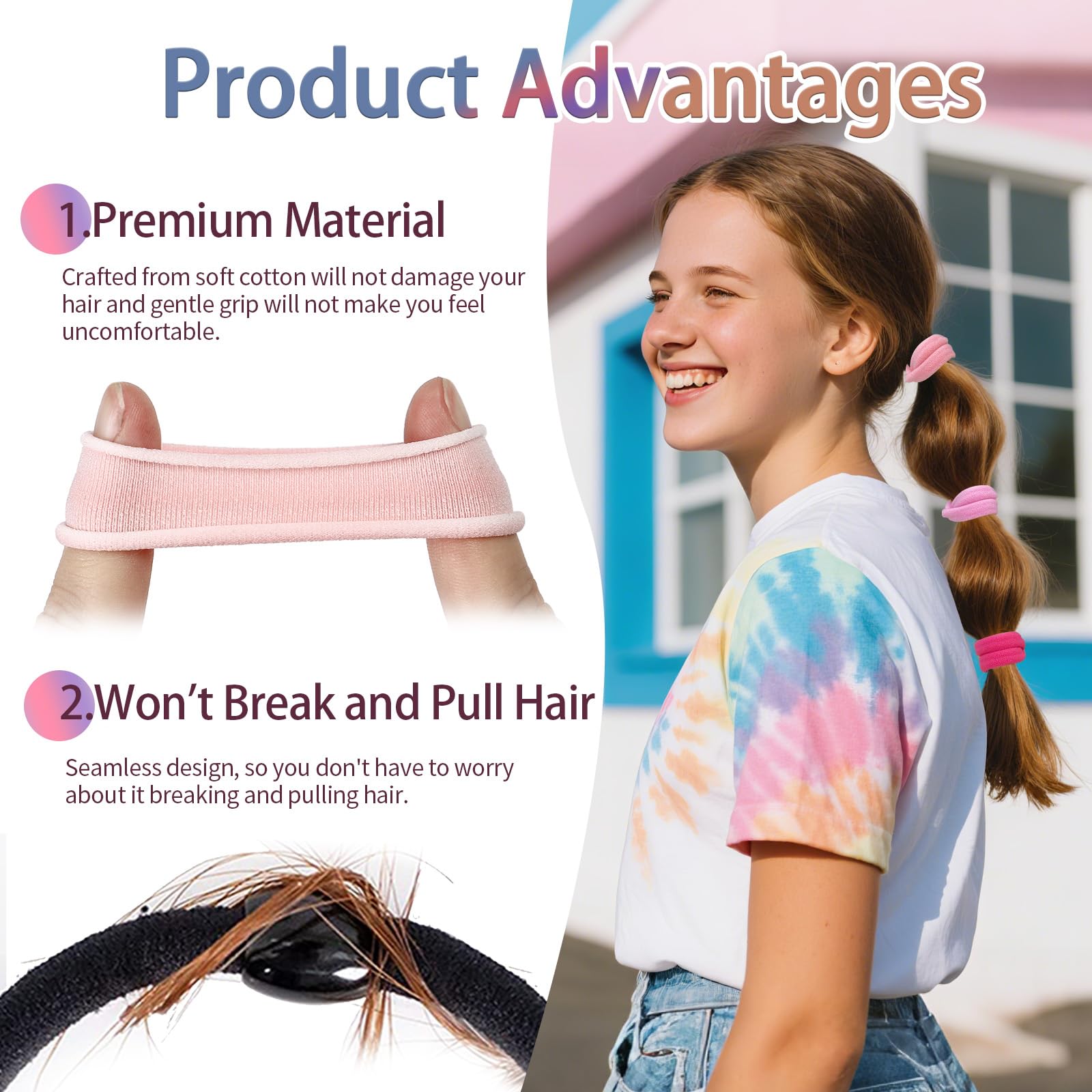 Bessrung 100PCS Elastic Hair Ties No Damage, Seamless Nylon Hair Bands for Women Girls, Soft Stretchy Ponytail Holder No Crease