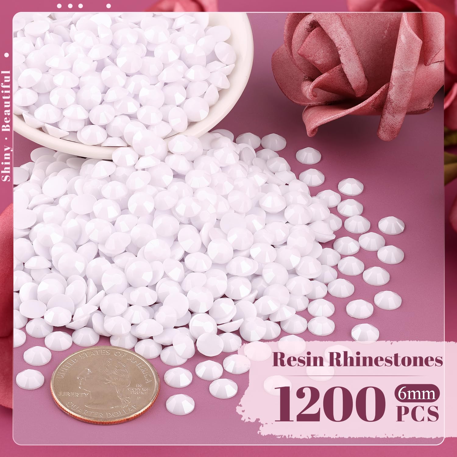 1200Pcs 6Mm Resin Rhinestones In Bulk (White), Bedazzling Flatback Crystals For Crafts Diy Nail Decoration, Gems Charms For Tumb