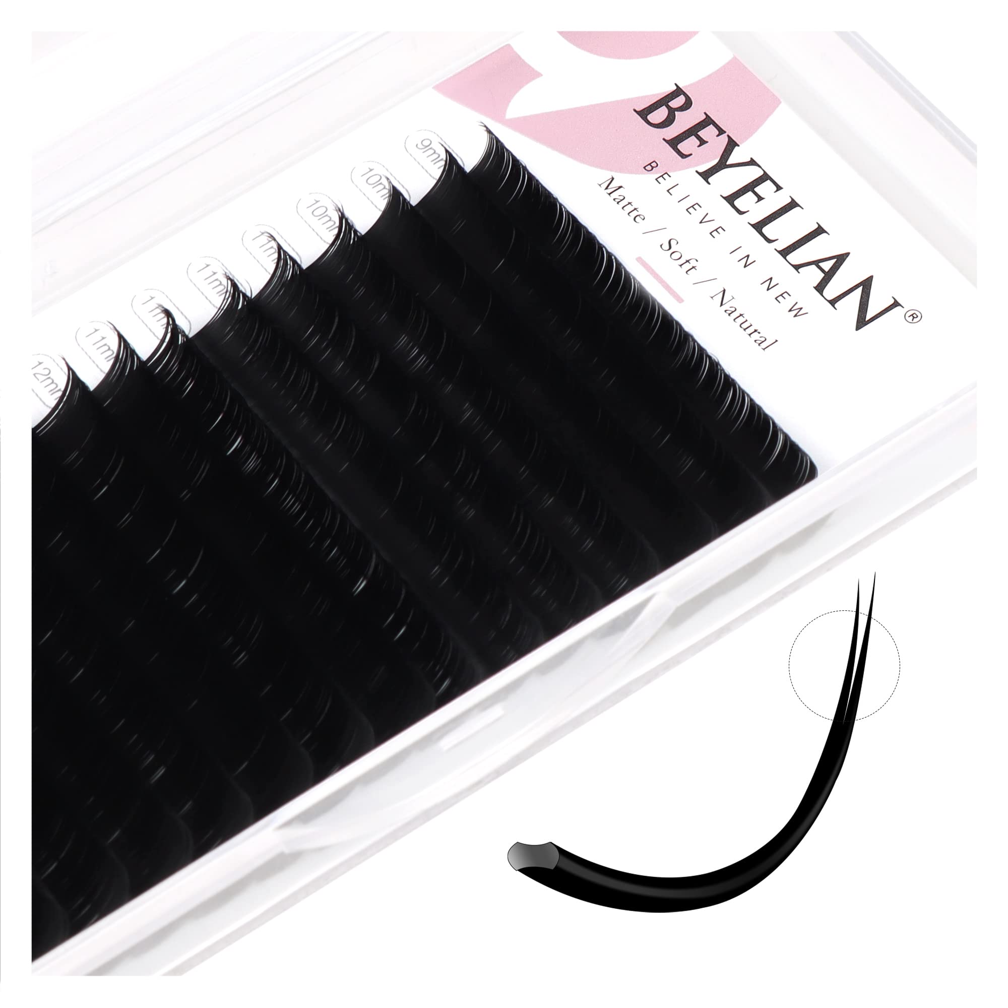 BEYELIAN Eyelash Extensions, Individual Lashes, 0.15mm CC Curl 9-15mm Super Matte Classic Lash Extensions, Ellipse Flat Eyelash 