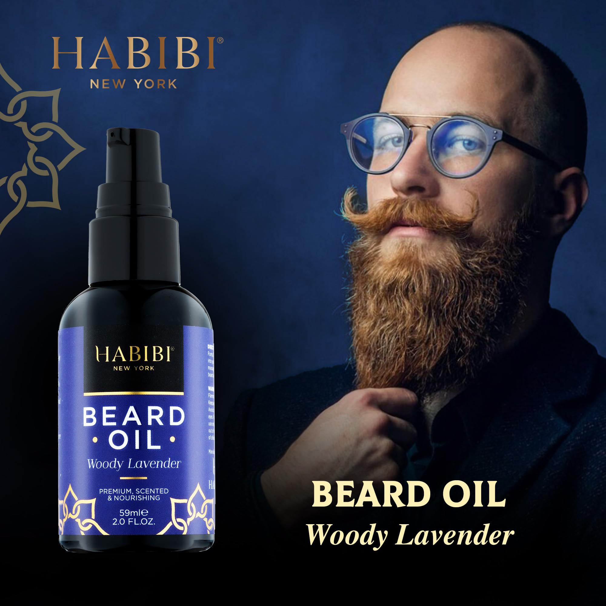 H Habibi Woody Lavender Beard Oil 2.0 Fl. Oz - Nourishing Blend, Scented Beard Oil For Men, Beard Growth Oil. Made In Usa.