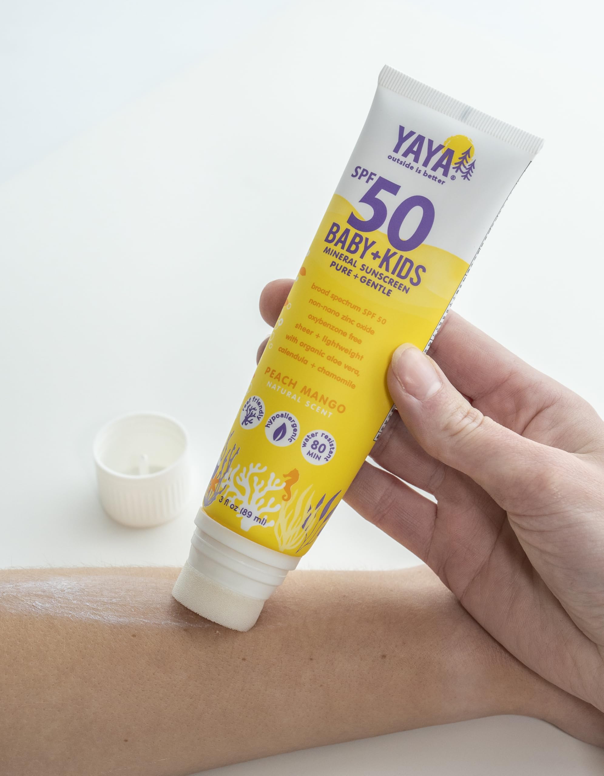 YAYA ORGANICS Baby + Kids Mineral Sunscreen with Free Sponge Applicators, SPF 50, Reef-Friendly, Non-Nano Zinc Oxide, Hypoallerg