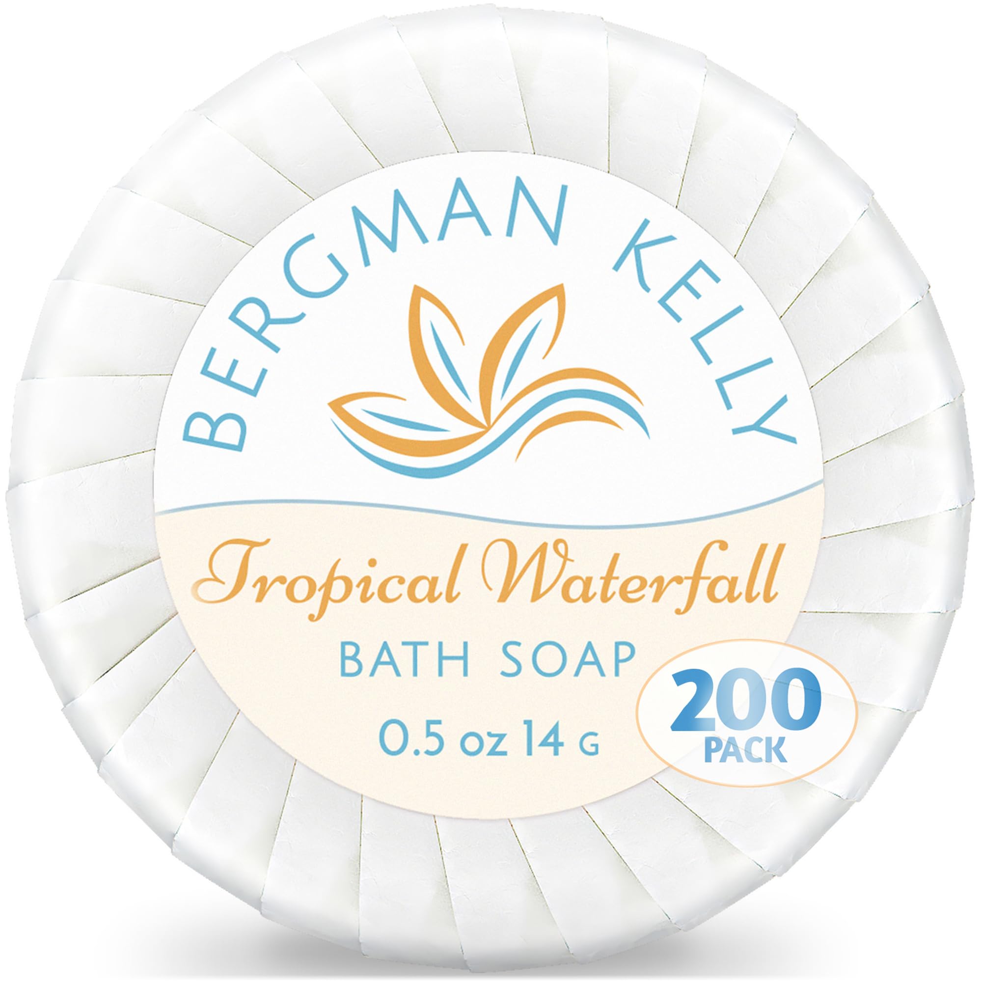 Bergman Kelly - Hotel Soap Bars In Bulk - Tropical Waterfall, 0.5 Oz, 200 Pk - Small Individually Wrapped Round Soap - Travel Si