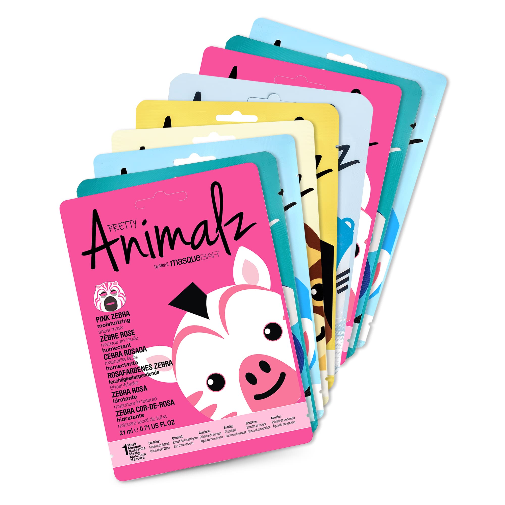 Masque Bar Pretty Animalz Facial Sheet Masks, Fun & Unique Skincare Face Mask With Animal Character Prints, Hydrating & Soothing