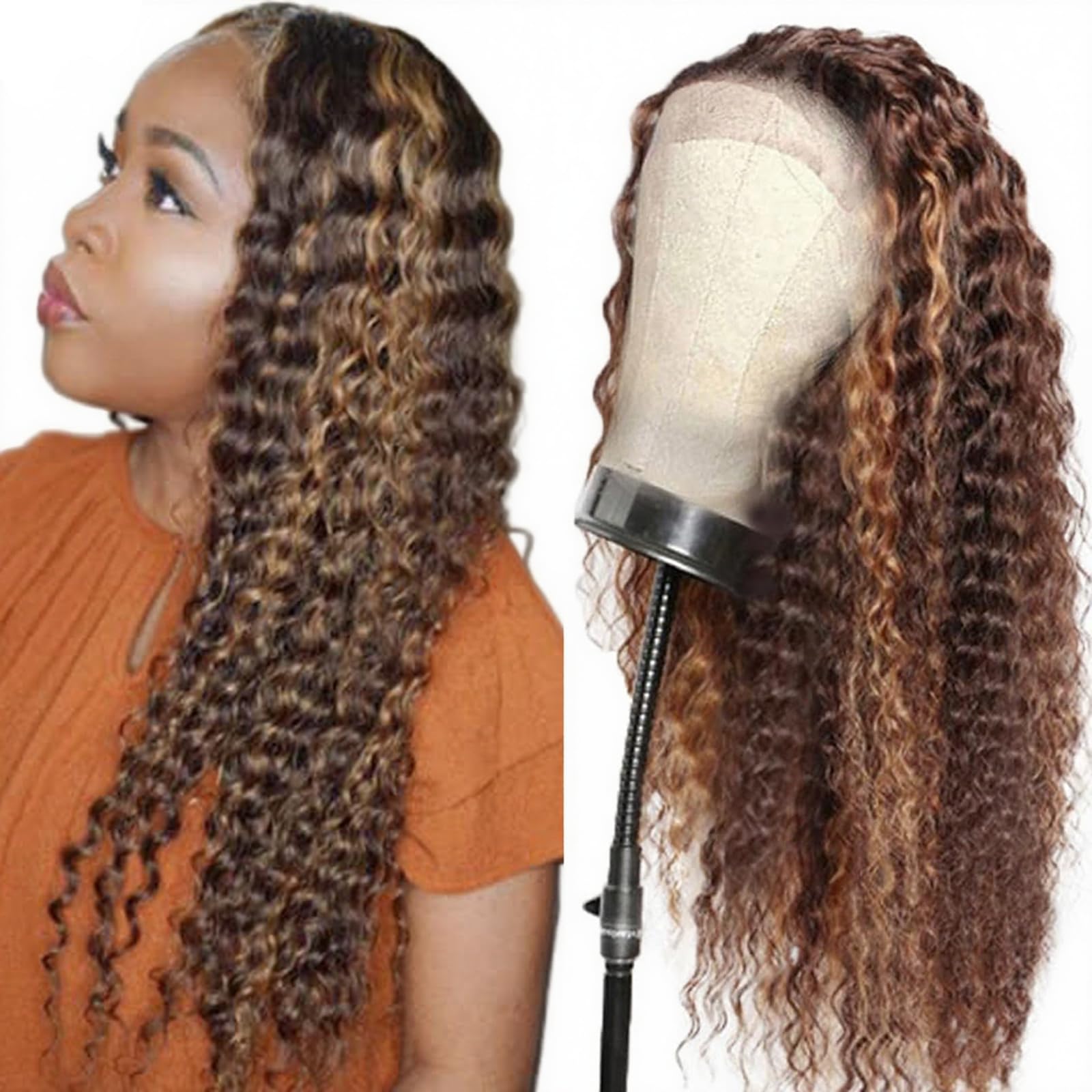 Wahairse P4/30 Deep Wave HD Lace Front Wigs 4x4 Inch Pre Plucked Brazilian Virgin Human Hair 200% Density Glueless Wear For Wome