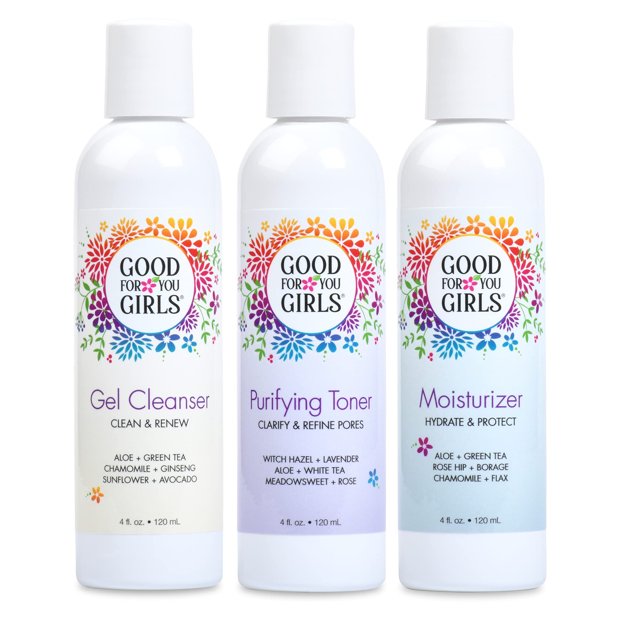 Good For You Girls Three-Step Skincare Gift Set - Cleanser, Toner & Moisturizer For Girls To Teens, Safe, Natural, Plant-Based I