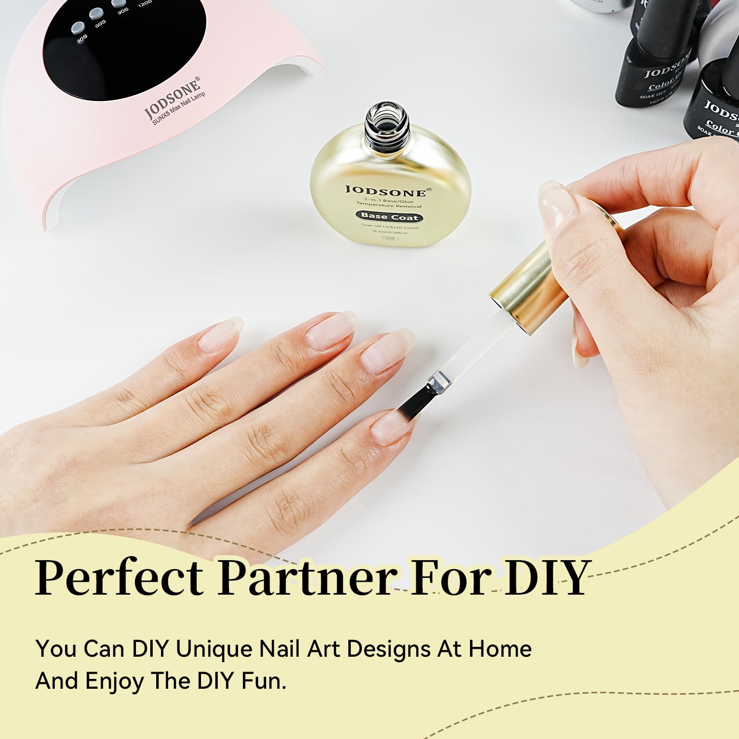 JODSONE 2-in-1 Base Coat - 16.5ml No Wipe, Warmly Removable Foundation for Gel Nail Polish & Tips. U V/LED Cured, Long-Lasting,