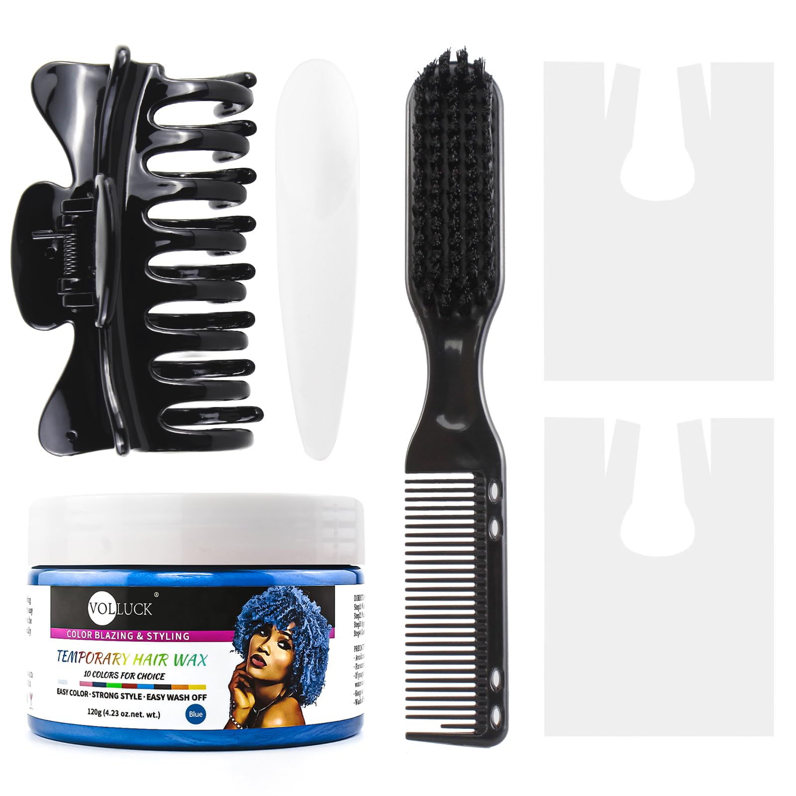 VOLLUCK Hair Color Wax Temporary Hair Color Blue Hair Dye Hair Coloring Kit Include Disposable Capes + Brush + Cosmetic Spoon + 