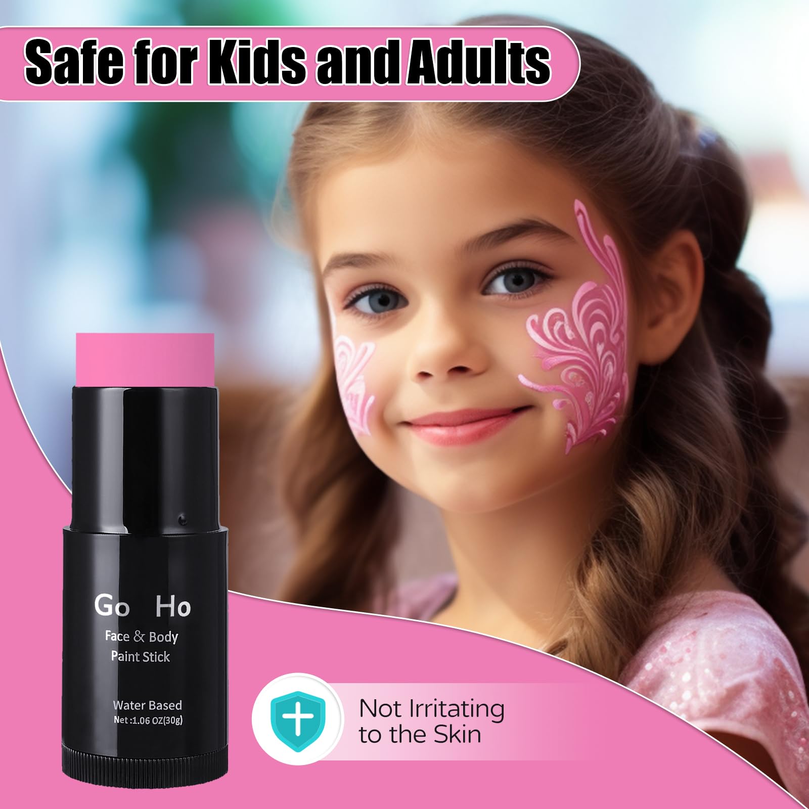 Go Ho Hot Pink Face Body Paint Stick,Water Based Washable Hot Pink Face Paint Stick,Non-Toxic Full-Coverage Cream Pink Body Pain