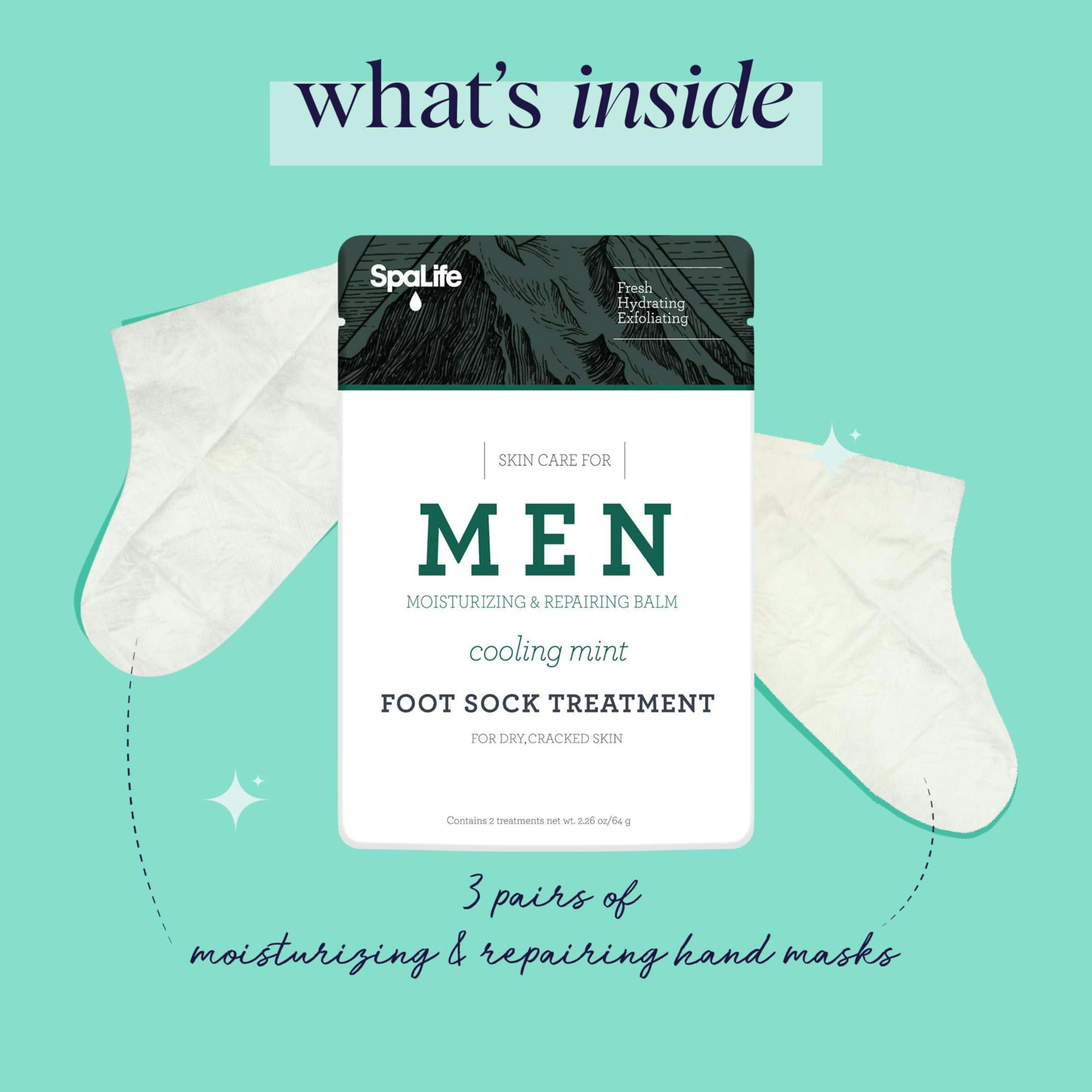 Spa Life Men'S Cooling Mint Foot Repair Balm And Moisturizing Socks Set - Revitalizing Hydrating Foot Mask For Soothing Tired, A