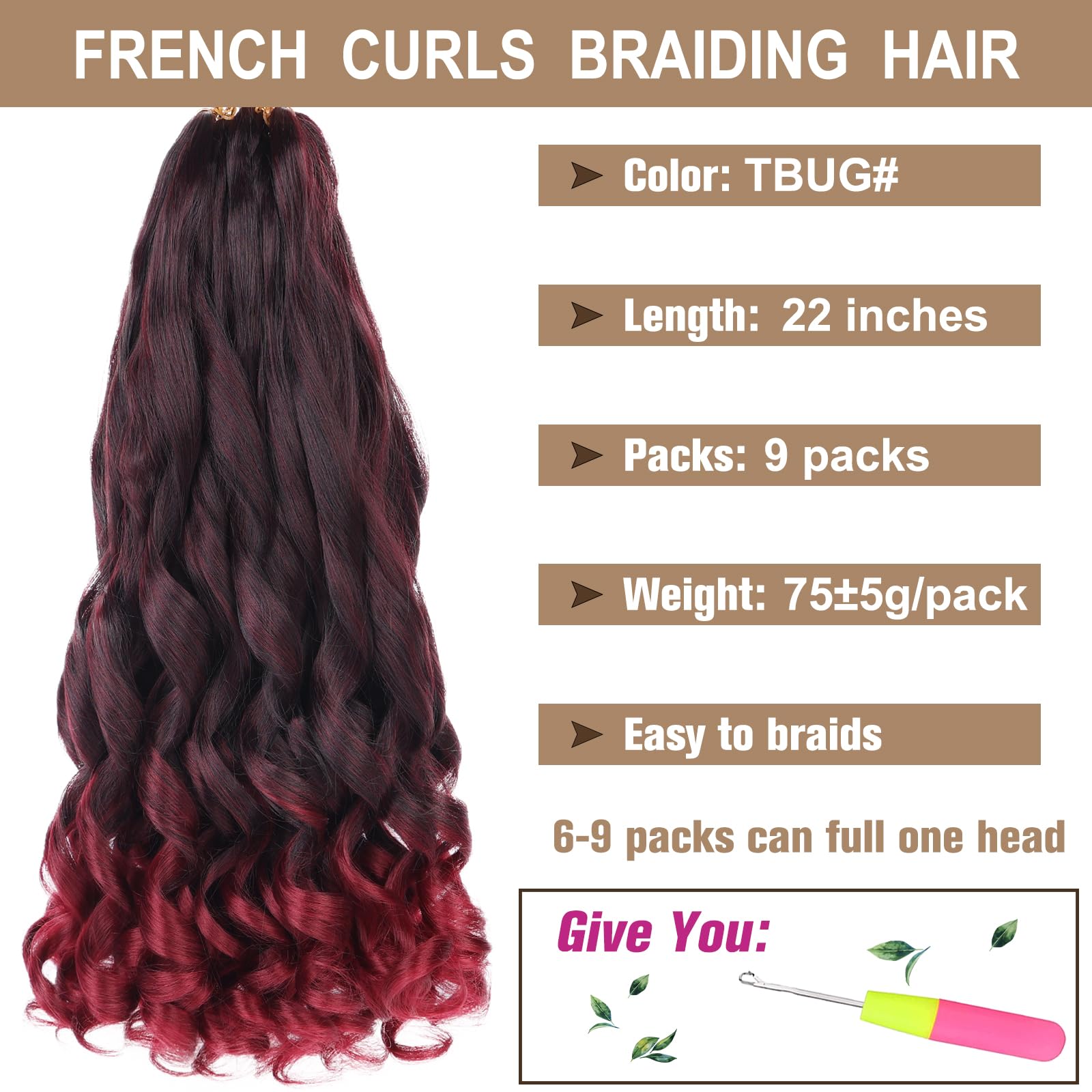 Cookoo 9 Packs French Curly Braiding Hair For Women 22 Inch French Curls Bouncy Braiding Hair Pre Stretched Spanish Curly Braids