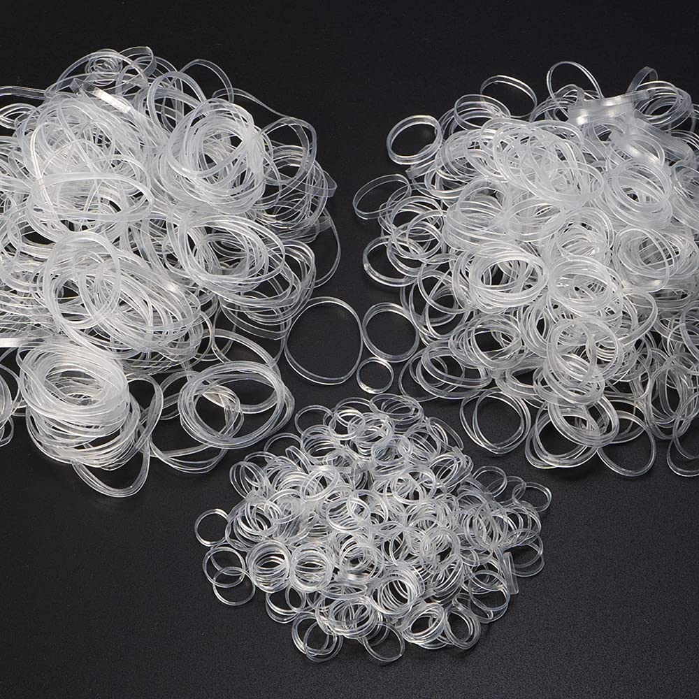 Minihope Mini Rubber Bands Soft Elastic Bands Clear Polyband Elastics 1000 Count for Women Kids Braids Hair Clear - Fine Hair Pa