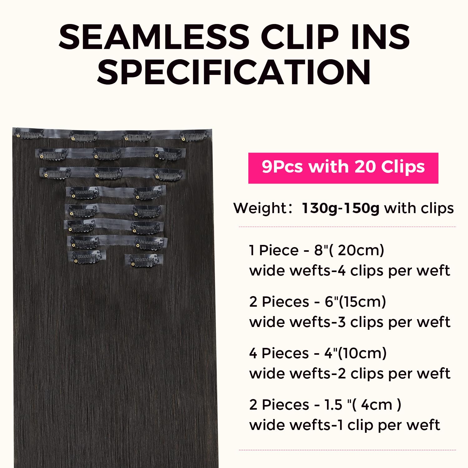Lashey 150G 9Pcs Hair Extensions Real Human Hair 22 Inch Natural Black Yaki Straight Seamless Clip In Human Hair Extensions With