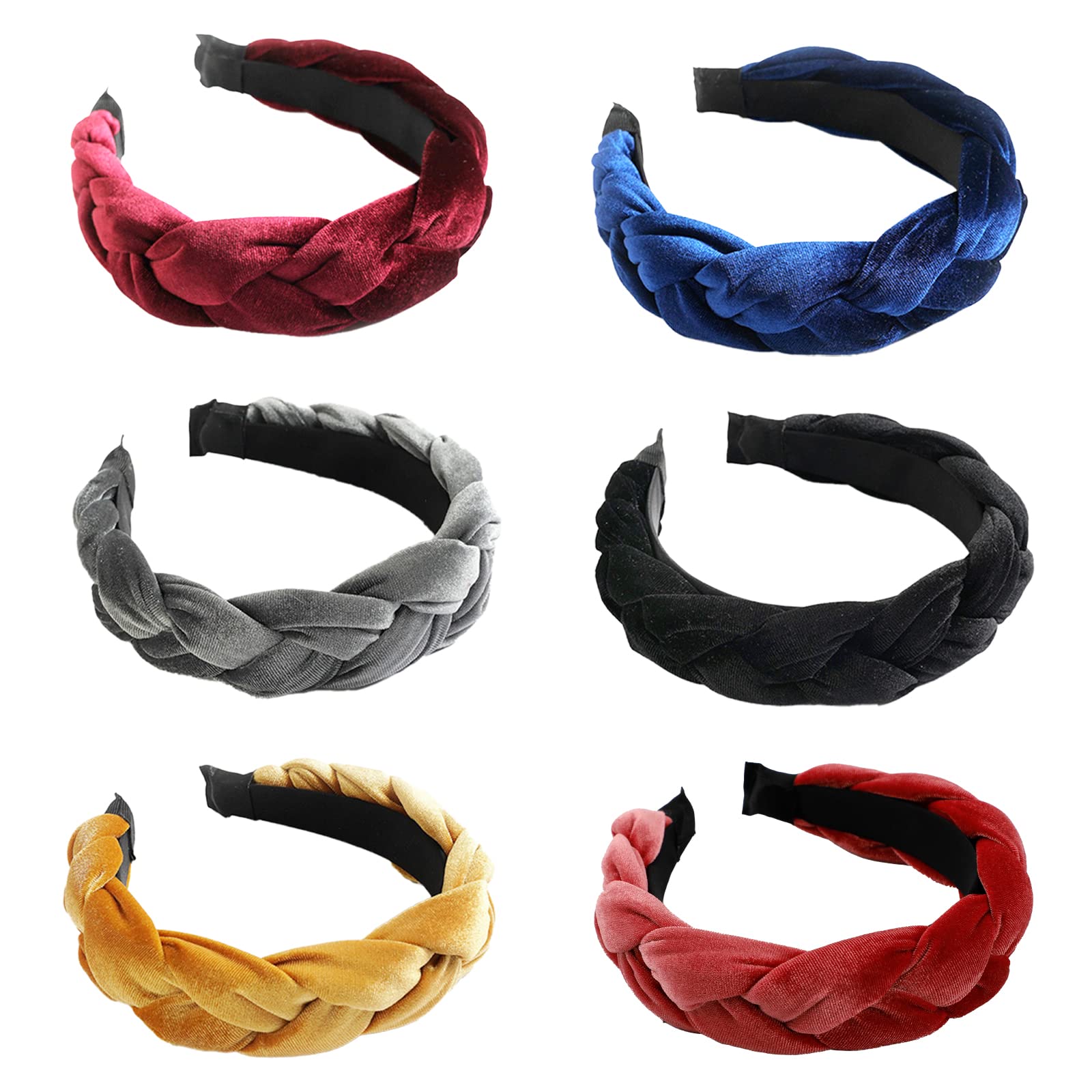 EWUHRY 6 Pack Velvet Terry Cloth Headband for Women Spa Headband with Padded Braided Pink Hair Accessories for Makeup, Washing F