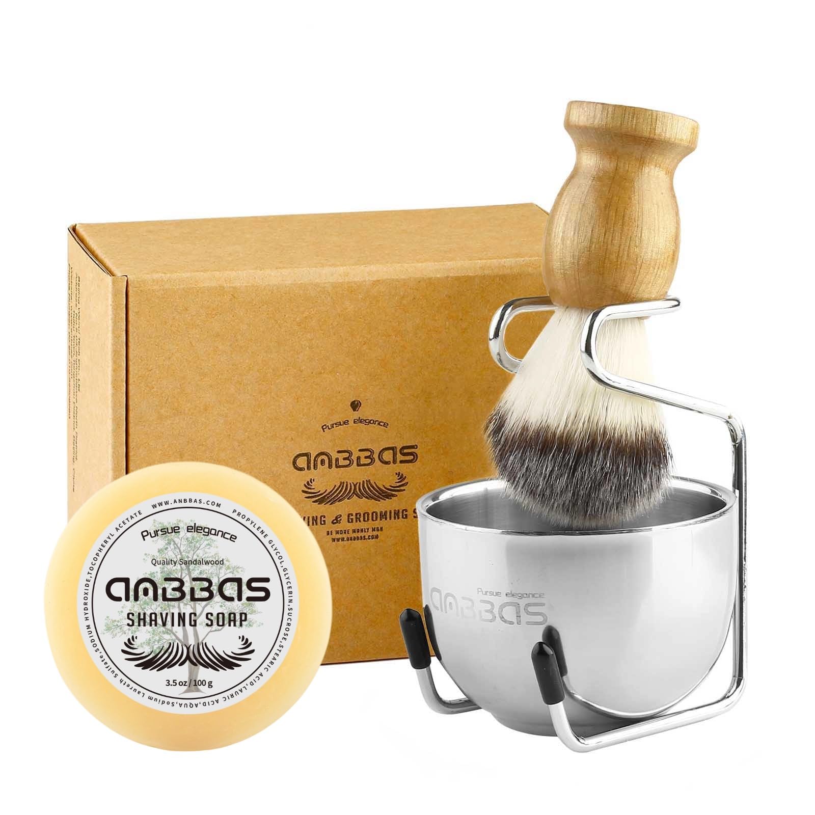 Anbbas 4IN1 Shaving Brush Set with Stand and Soap Bowl for Men Close Shave