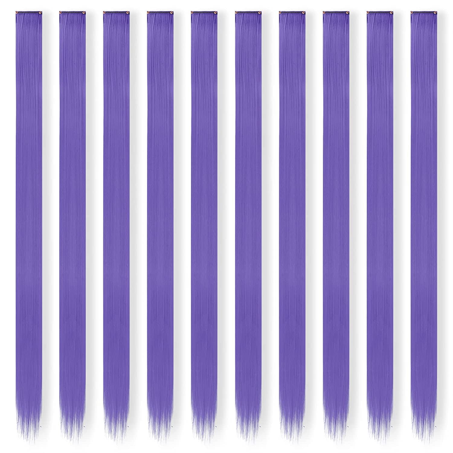 Feshfen Colored Hair Extensions, 10 Pcs Purple Hairpieces For Women Highlighted Colorful Straight Clip In Hair Extensions Party