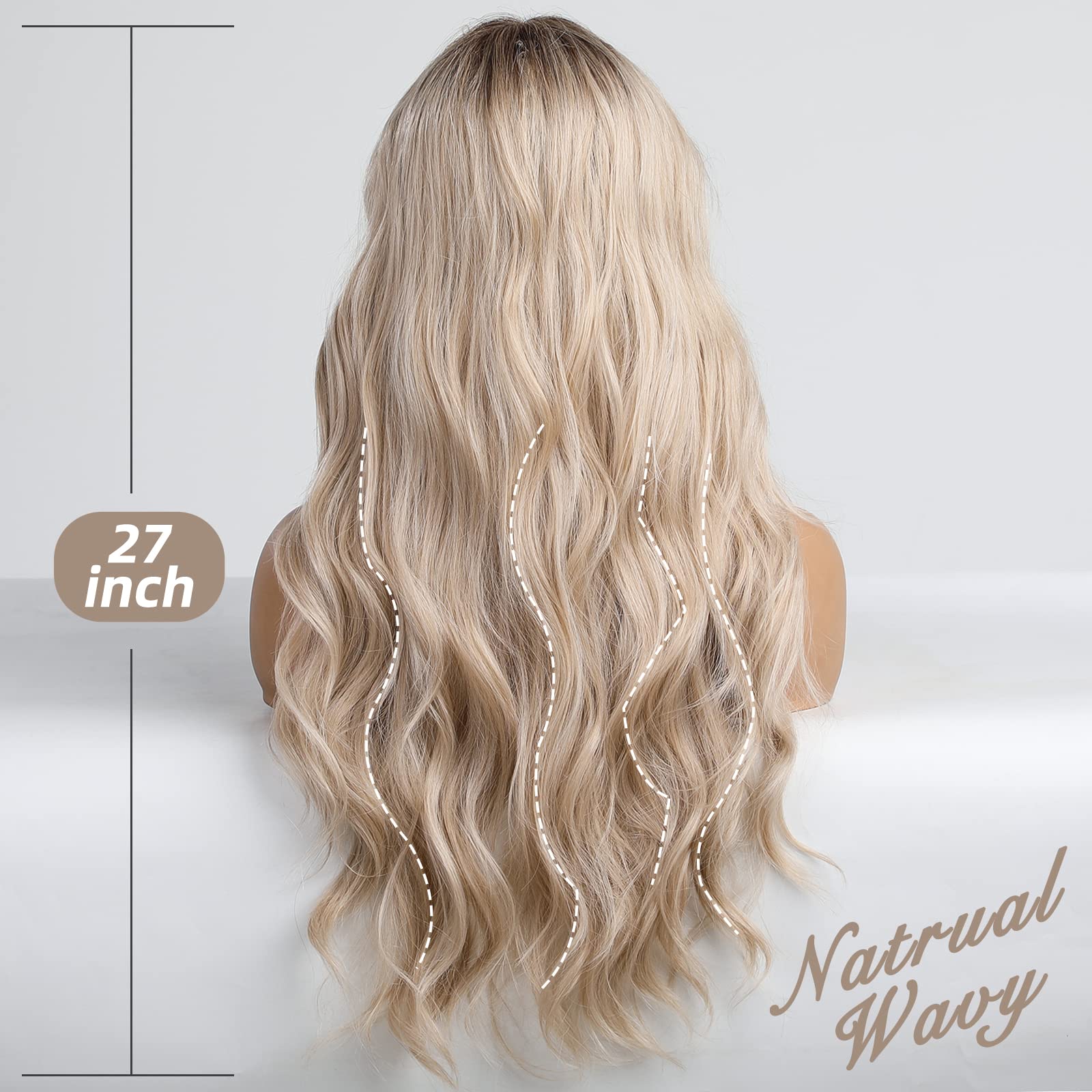 Emmor Blonde Lace Front Wig Long Wig Loose Wave Middle Part Wig Hand Tied Baby Hair Heat Resistant Synthetic Wig