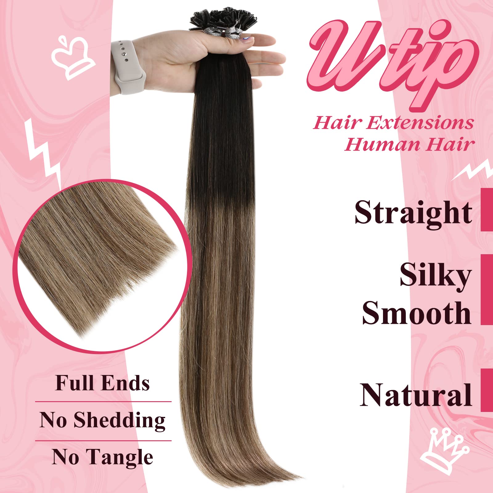 Sunny U Tip Hair Extensions Human Hair Black Ombre Dark Brown Balayage Ash Blonde Utip Hair Extensions Human Hair Blonde Utips K