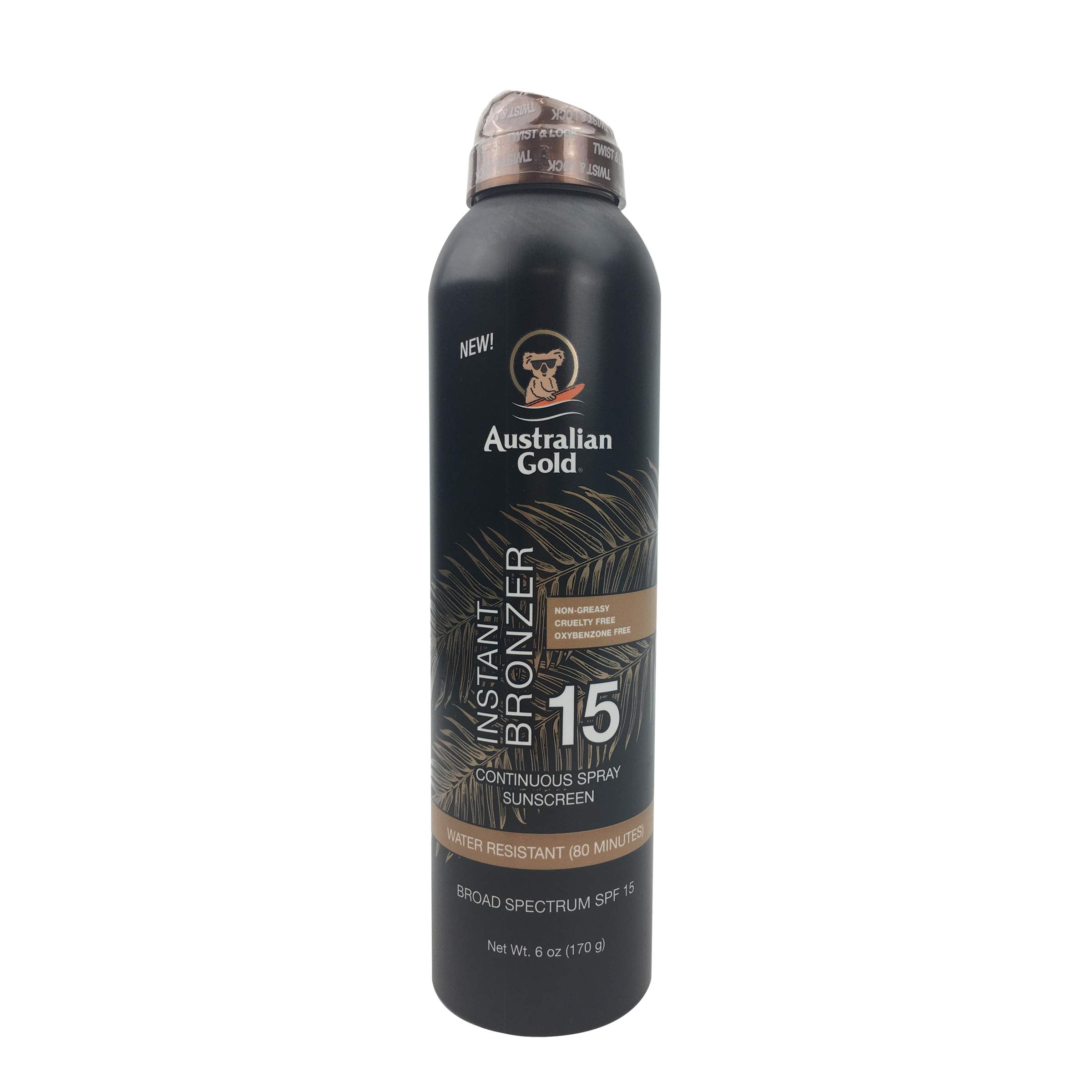 Australian Gold Continuous Spray Sunscreen With Instant Bronzer Spf 15, Immediate Glow & Dries Fast, Broad Spectrum, Water Resis
