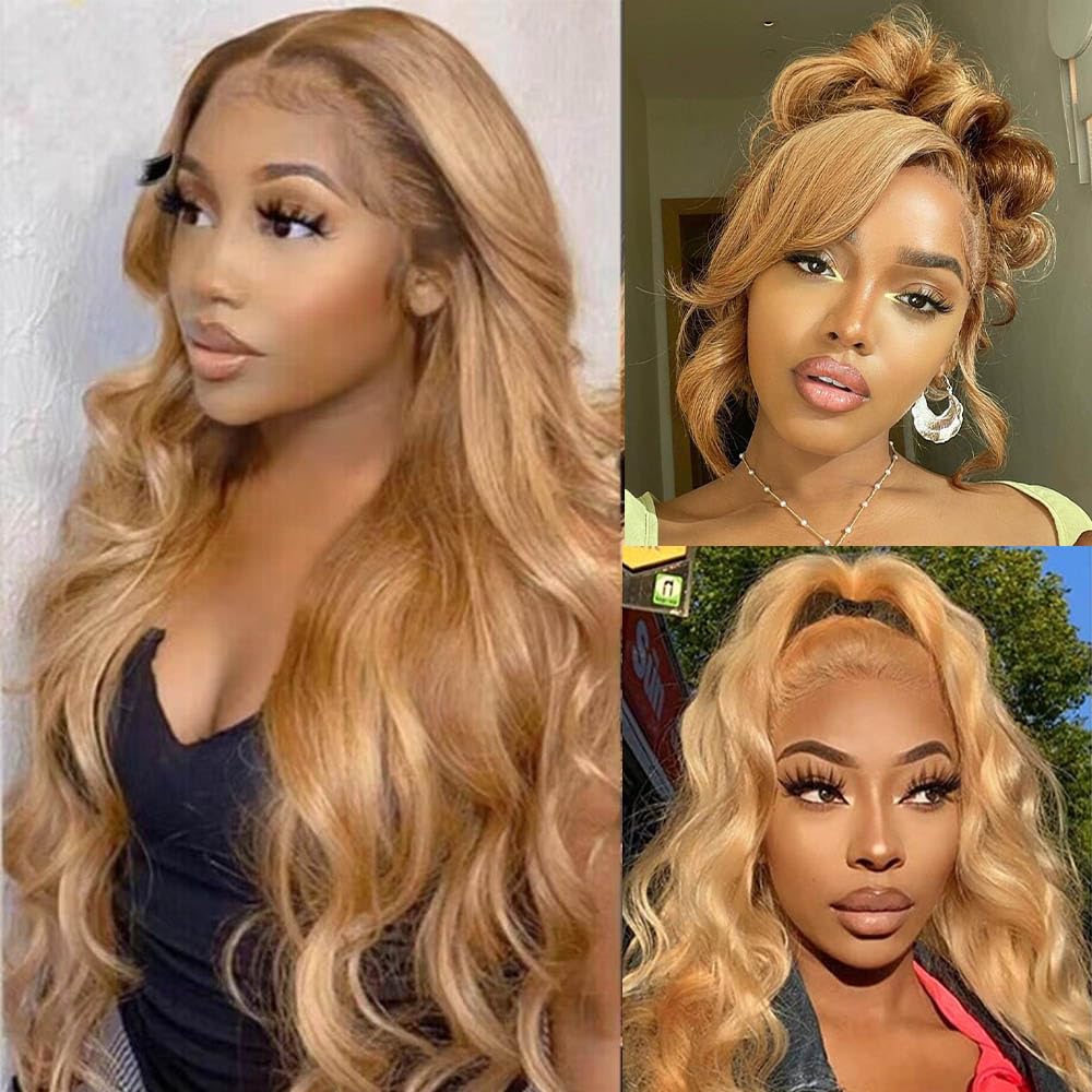 Avolo 30 Inch Honey Blonde Lace Front Wig Human Hair Pre Plucked 13x4 HD Lace Front Wigs Human Hair Colored 180% Density 27# Hon