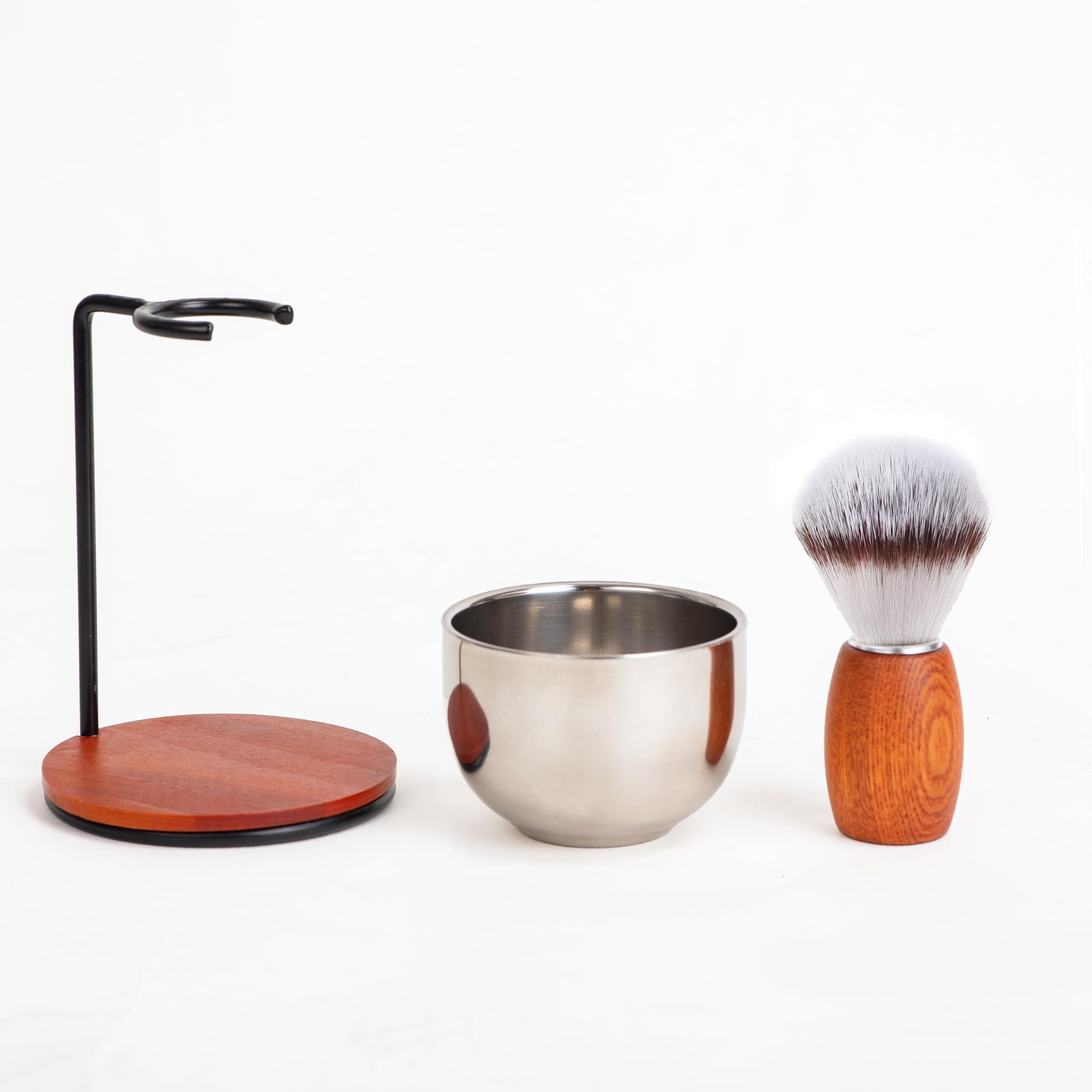 Shaving Brush Set For Men, 4Pcs Wooden Handle Shaving Brush With Shaving Soap, Stand And Steel Bowl