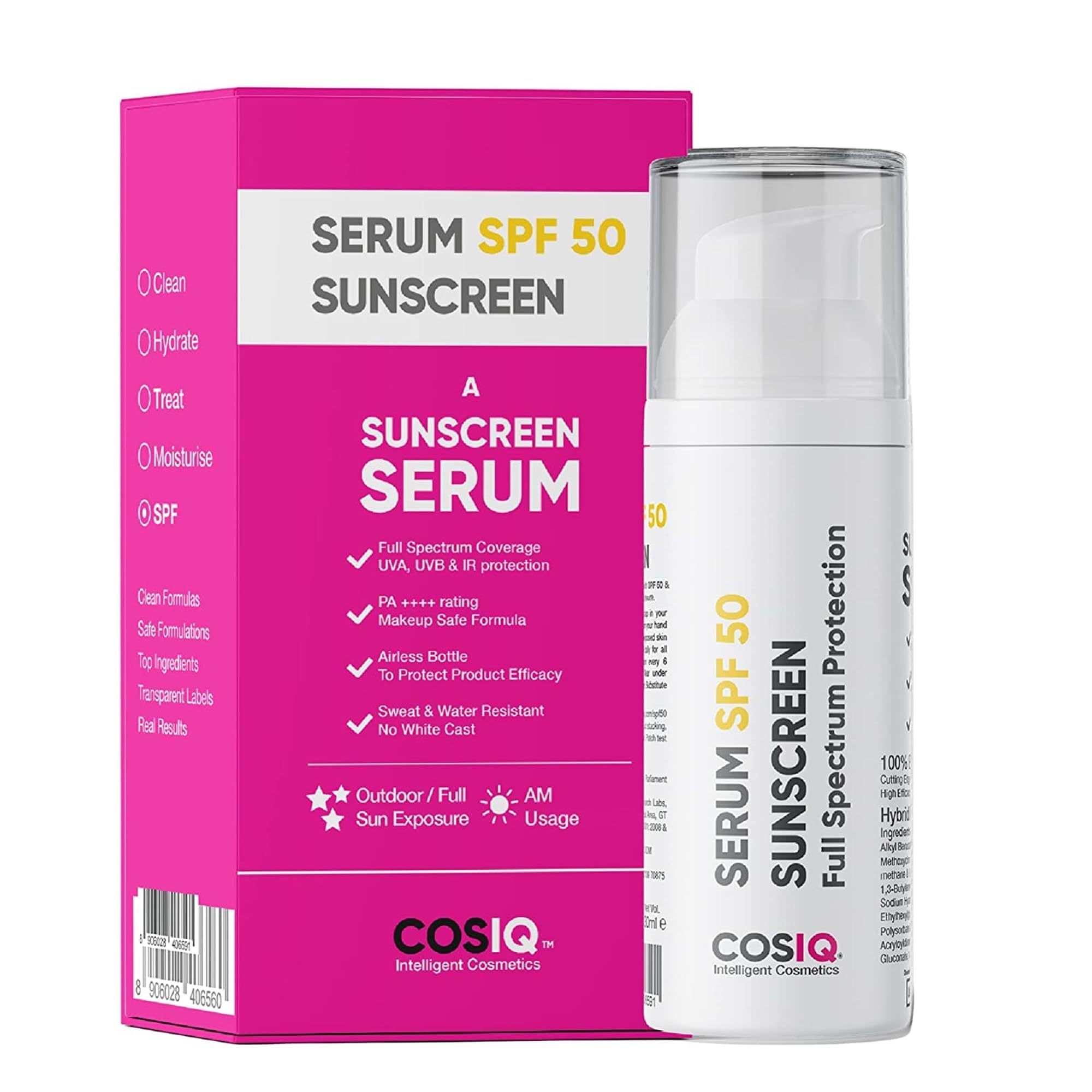 Cos-Iq Sunprotect Outdoor Sunscreen Serum Spf 50 Pa++++ | Broad Spectrum, No White Cast, Dewy Hydrating Finish | For Normal & Dr