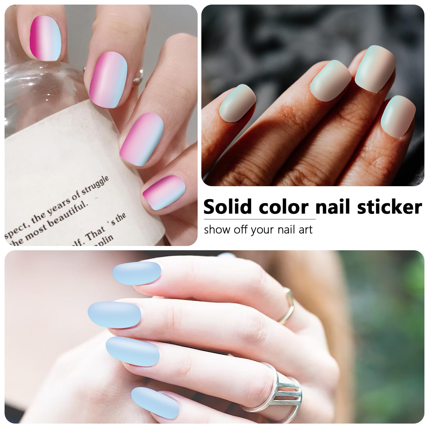 Wokoto 20 Sheets 280 Pieces 3D Solid Gradient Nail Polish Strips For Women Cat Eye Design Nail Art Gel Stickers Wraps Gel Nail S
