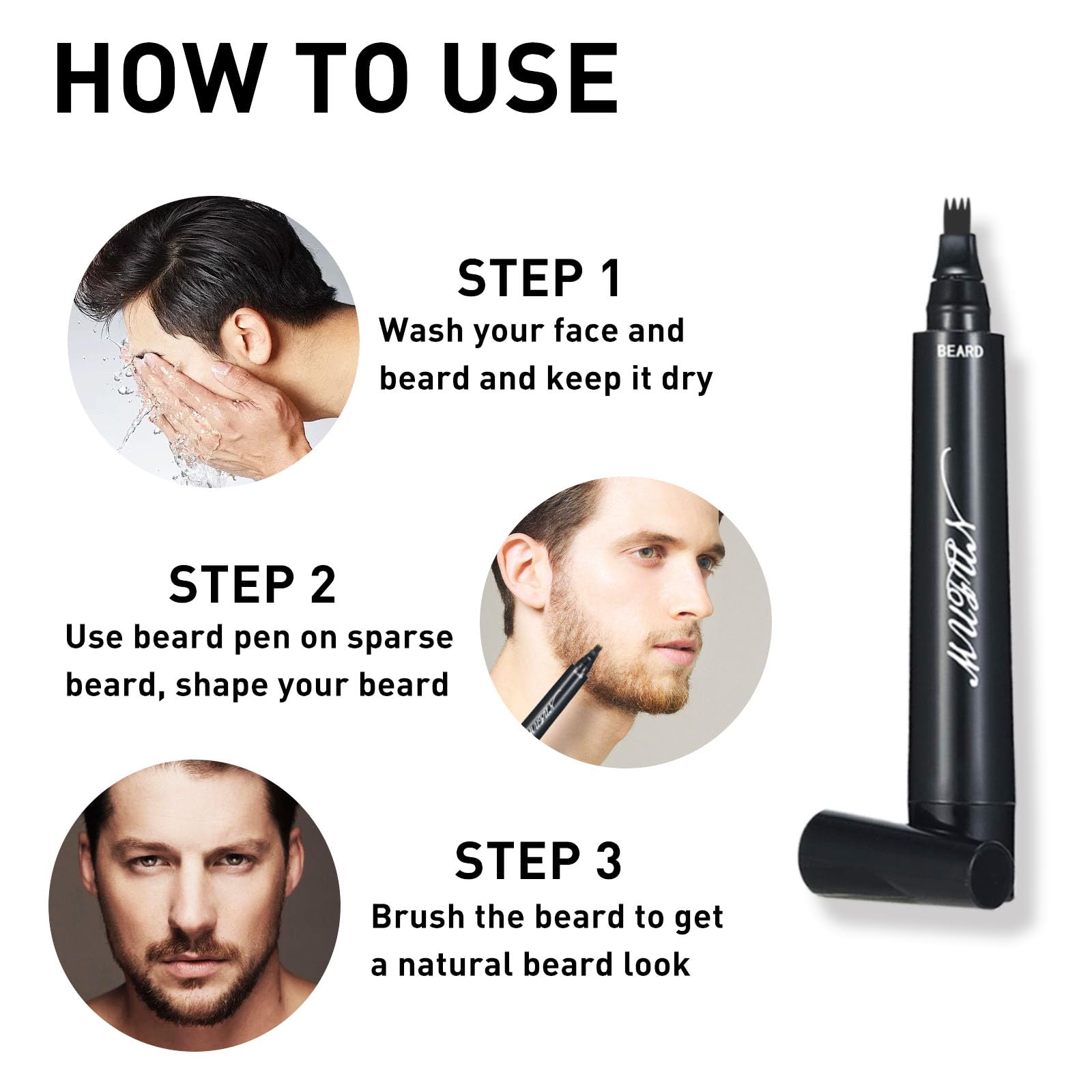 2Pcs Beard Pencil Filler For Men - Sweat Proof, Water Resistance, Long Lasting & Natural Finish Barber Pencil, Enhance Facial Ha